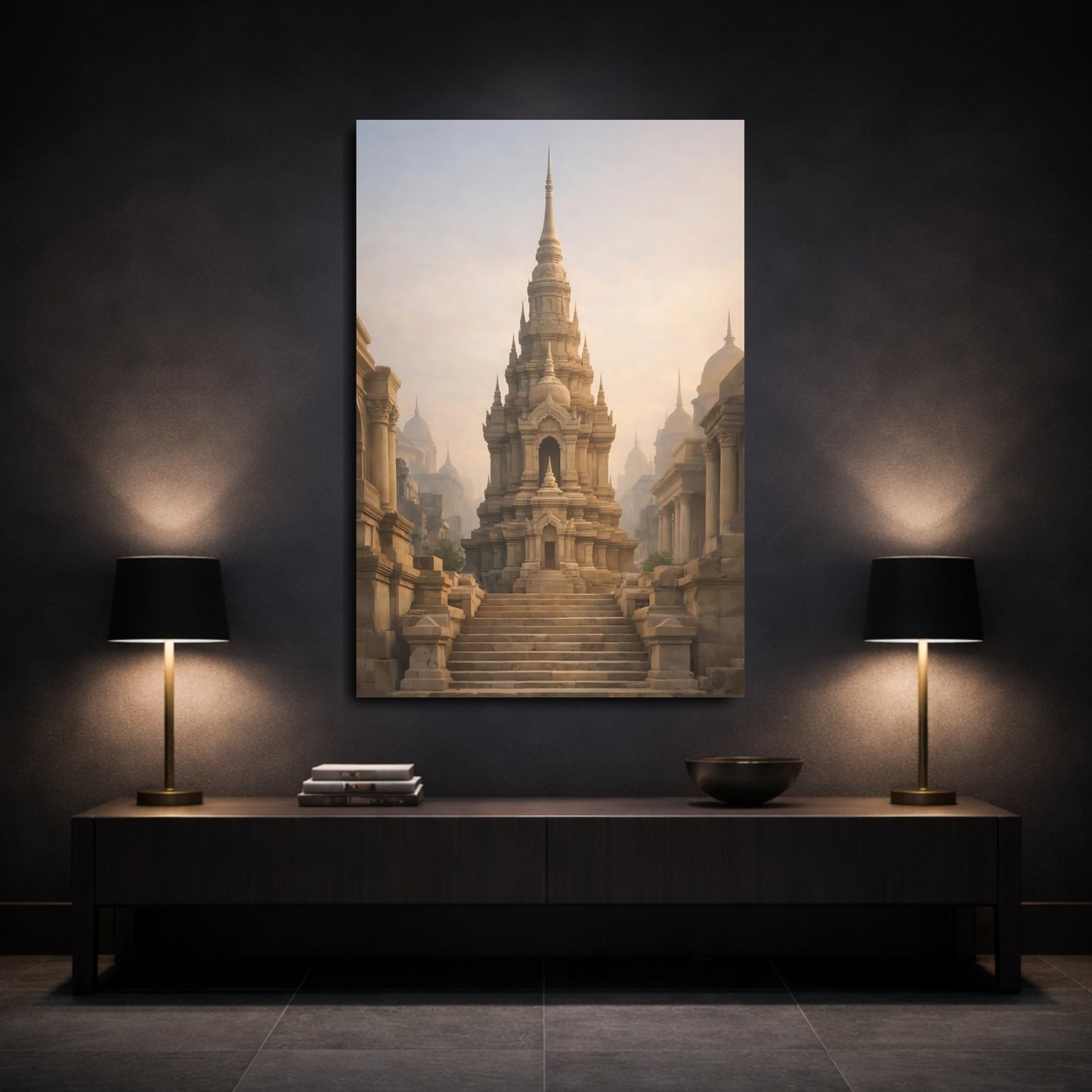 Mockup 2. Religious Ancient Temple Ancient Stone Temple shown as stretched canvas wall art