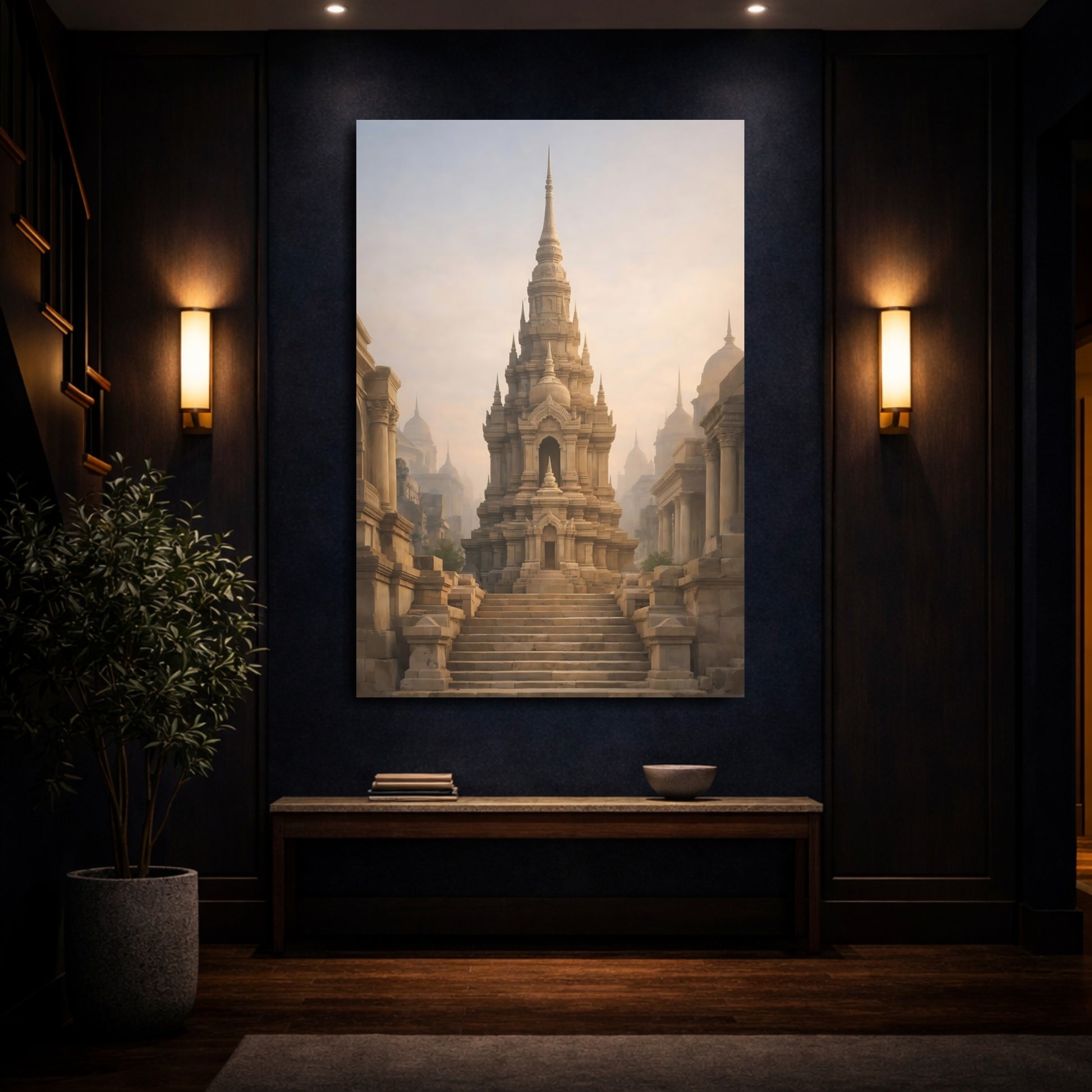 Mockup 3. Religious Ancient Temple Ancient Stone Temple shown as stretched canvas wall art