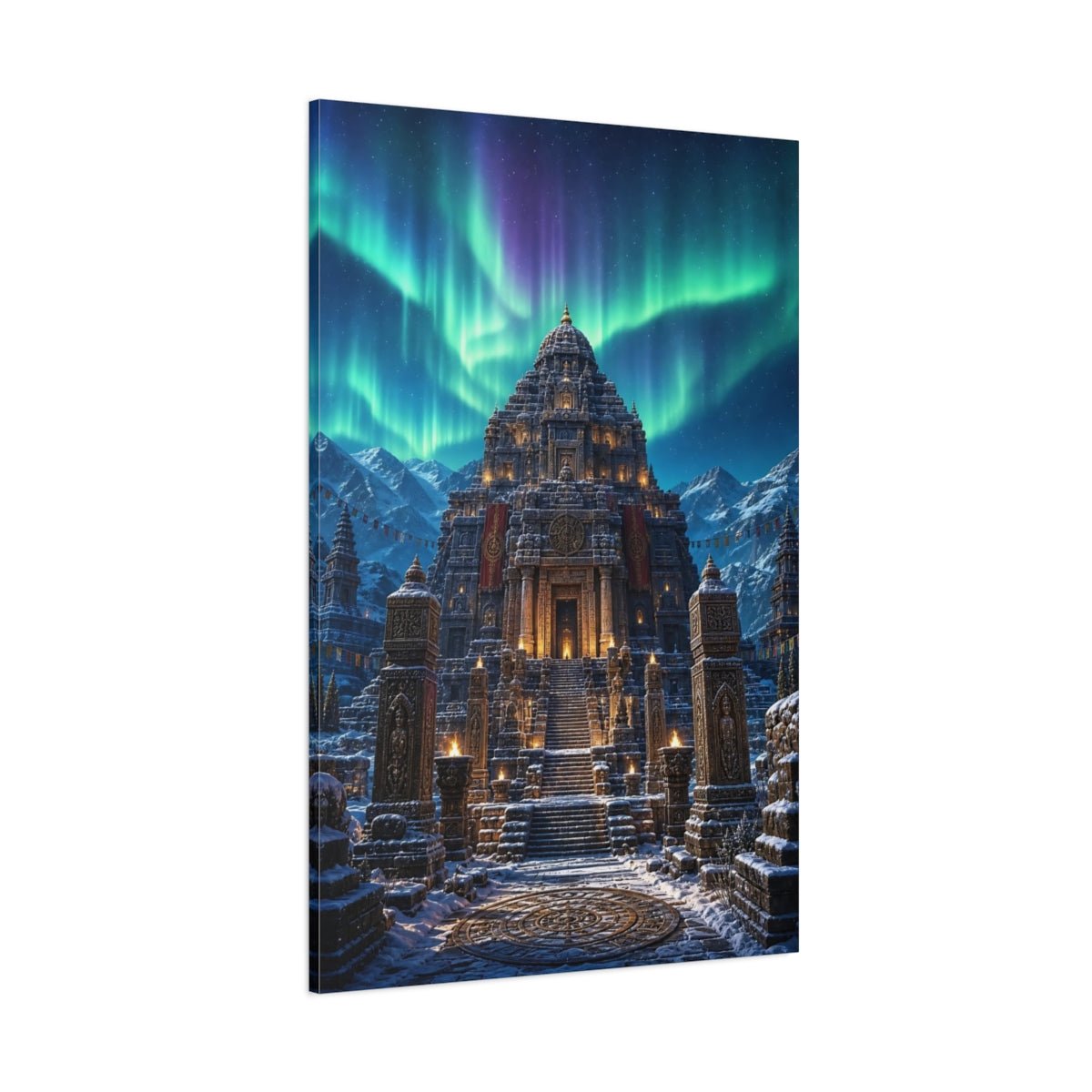 Religious Ancient Temple Aurora Scene Canvas Wall Art Print – Living Room Decor, Above Console Table - YesArtYes