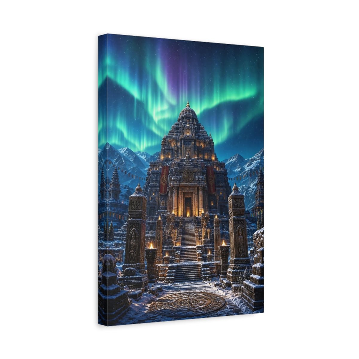 Religious Ancient Temple Aurora Scene Canvas Wall Art Print – Living Room Decor, Above Console Table - YesArtYes