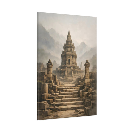 Main Mockup. Religious Ancient Temple Misty Stone Temple shown as stretched canvas wall art