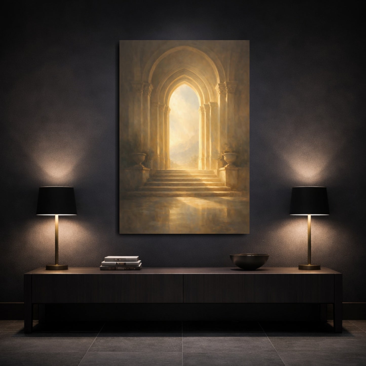 Mockup 2. Religious Archway Golden Archway shown as stretched canvas wall art