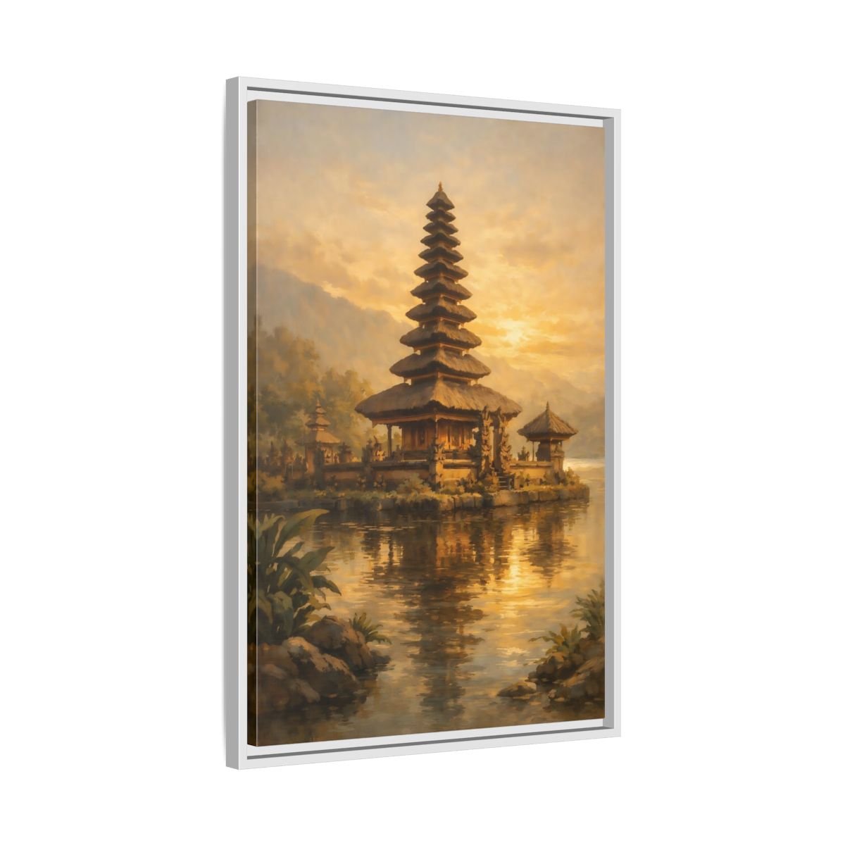 Side Mockup 11. Religious Balinese Temple Golden Temple shown as stretched canvas wall art