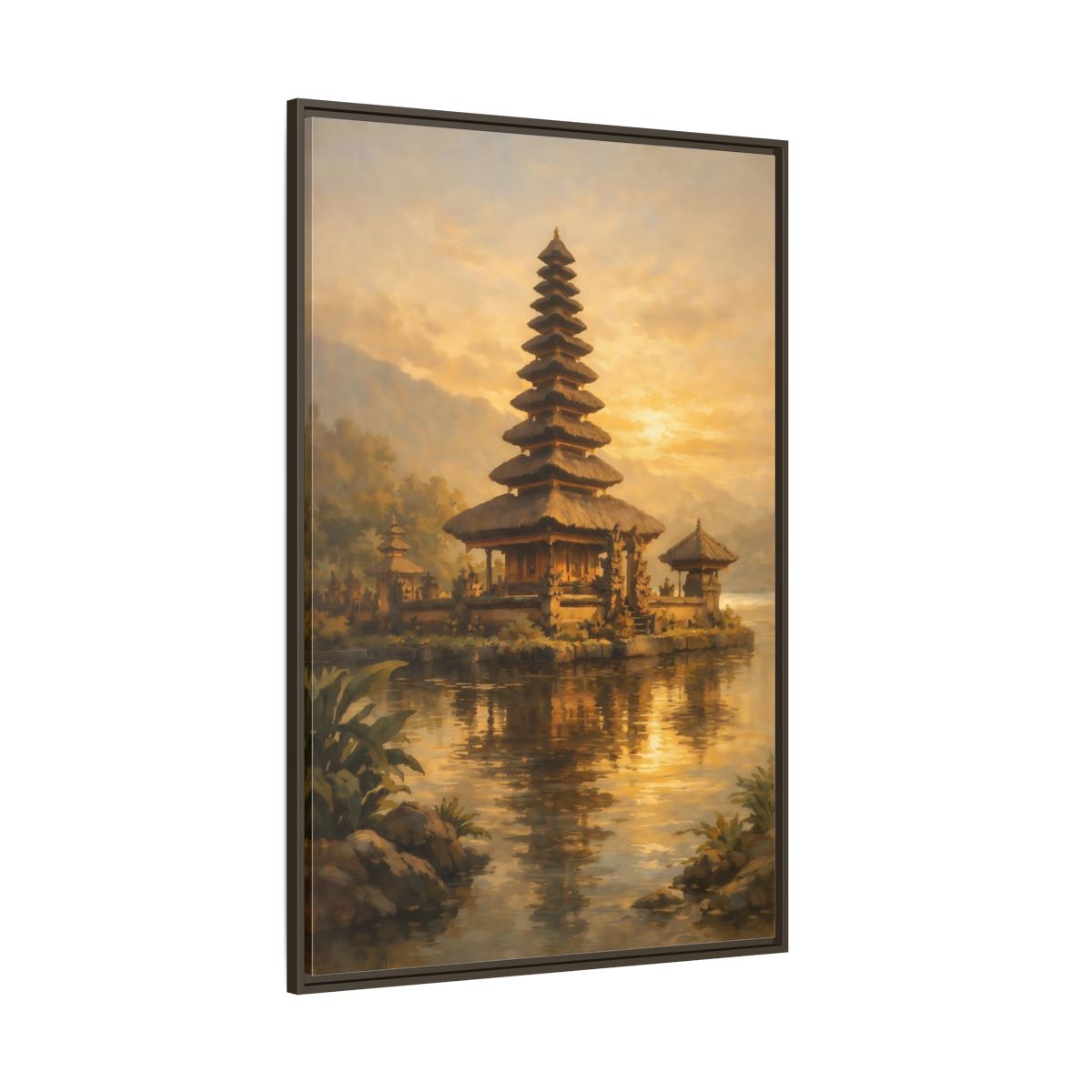 Side Mockup 8. Religious Balinese Temple Golden Temple shown as stretched canvas wall art