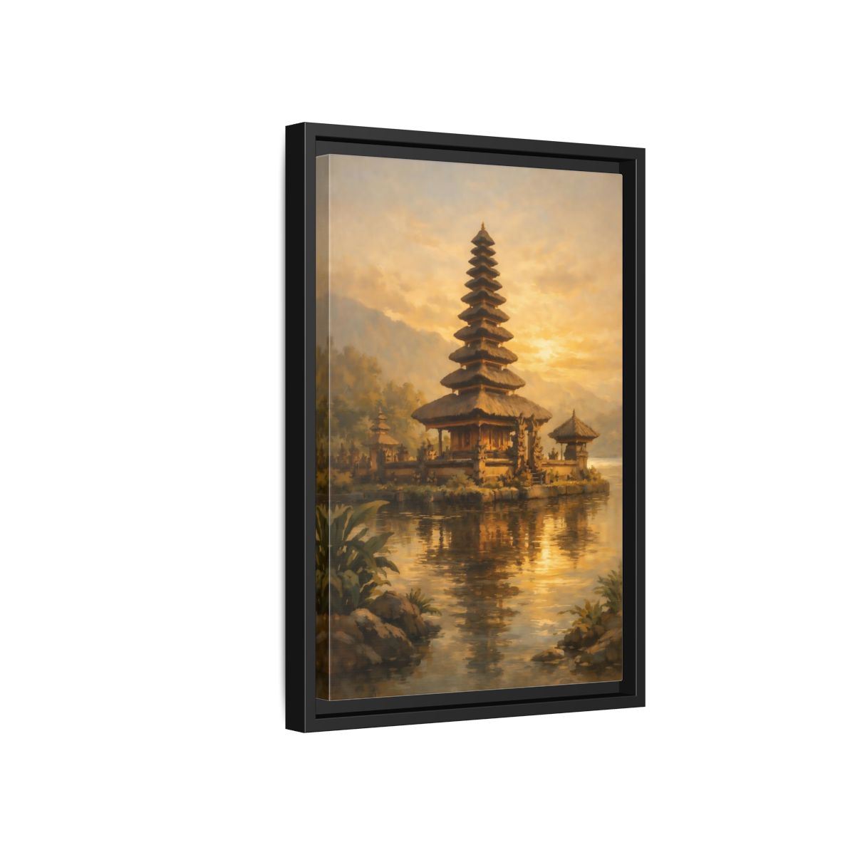 Side Mockup 6. Religious Balinese Temple Golden Temple shown as stretched canvas wall art