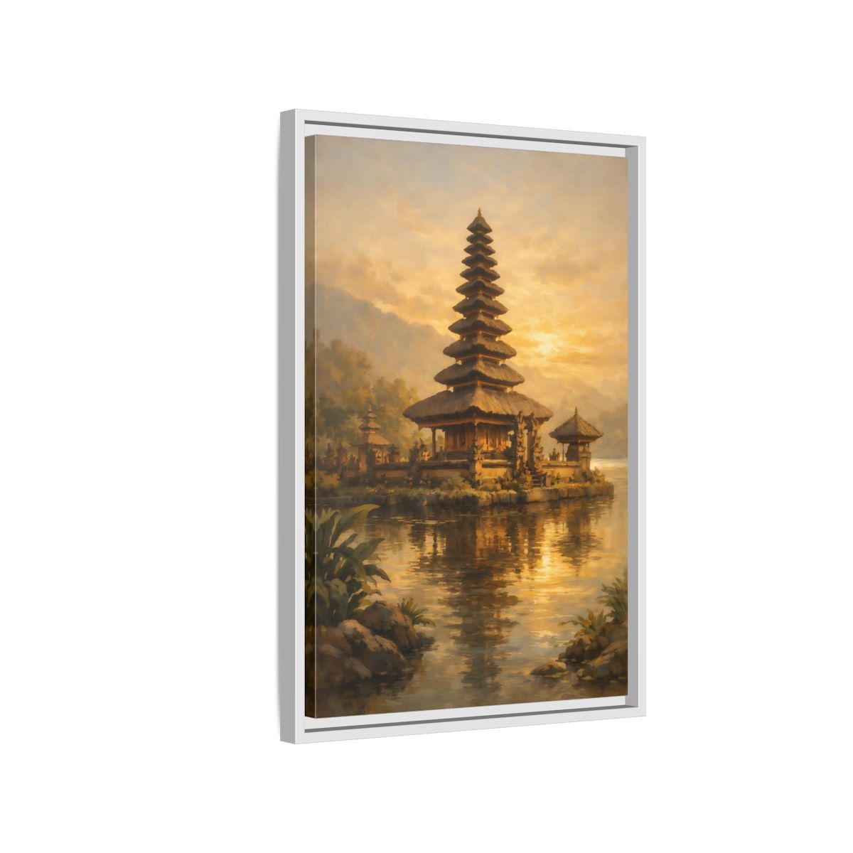 Side Mockup 1. Religious Balinese Temple Golden Temple shown as stretched canvas wall art
