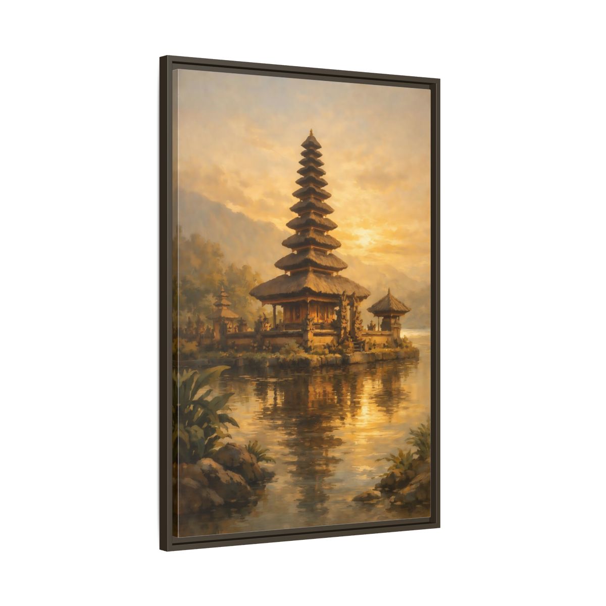 Side Mockup 10. Religious Balinese Temple Golden Temple shown as stretched canvas wall art