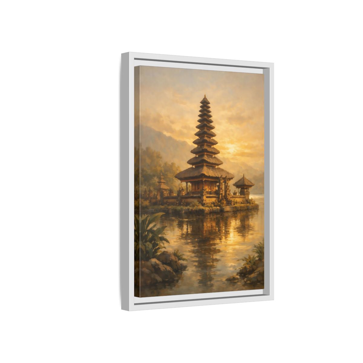Side Mockup 4. Religious Balinese Temple Golden Temple shown as stretched canvas wall art