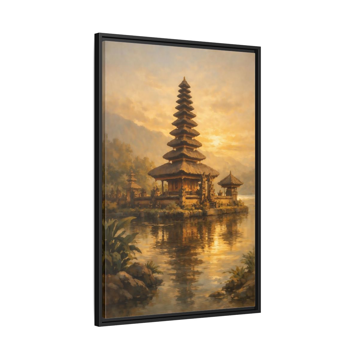 Side Mockup 13. Religious Balinese Temple Golden Temple shown as stretched canvas wall art