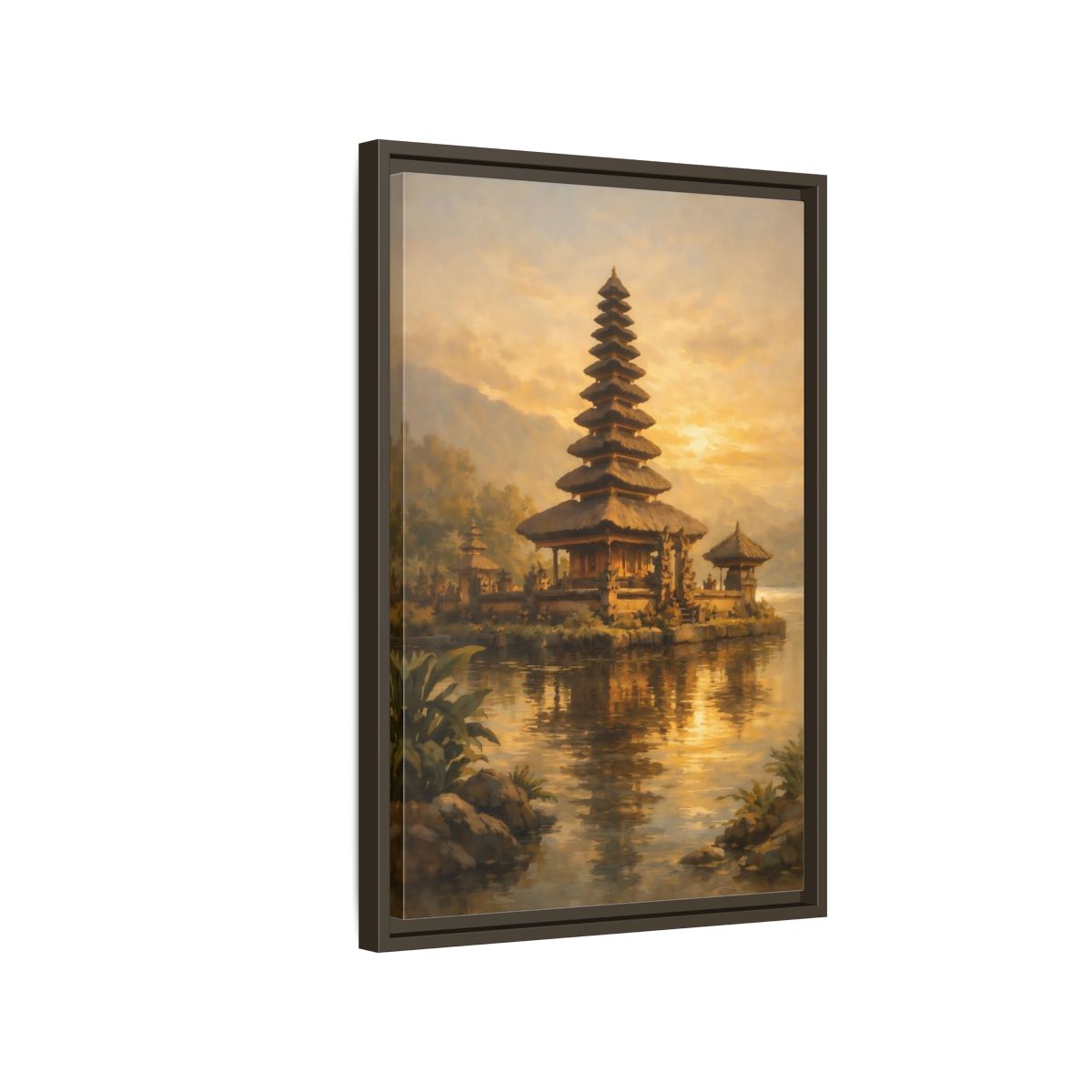 Side Mockup 2. Religious Balinese Temple Golden Temple shown as stretched canvas wall art