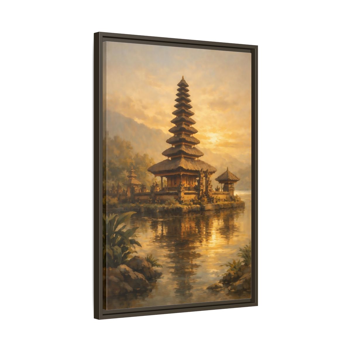 Side Mockup 12. Religious Balinese Temple Golden Temple shown as stretched canvas wall art