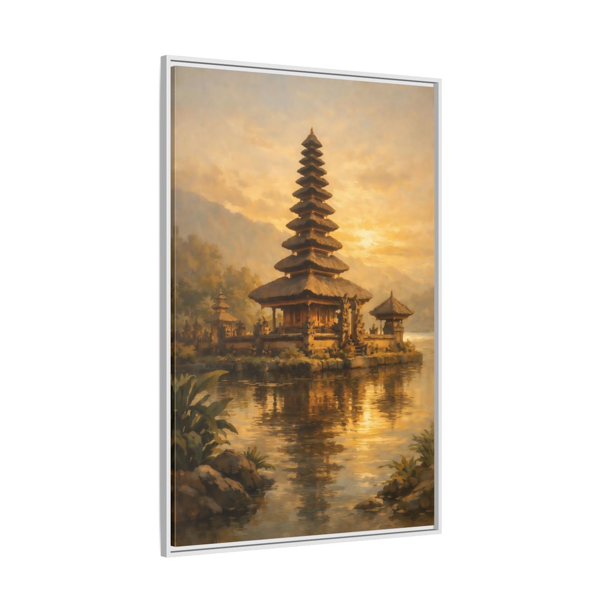 Side Mockup 7. Religious Balinese Temple Golden Temple shown as stretched canvas wall art