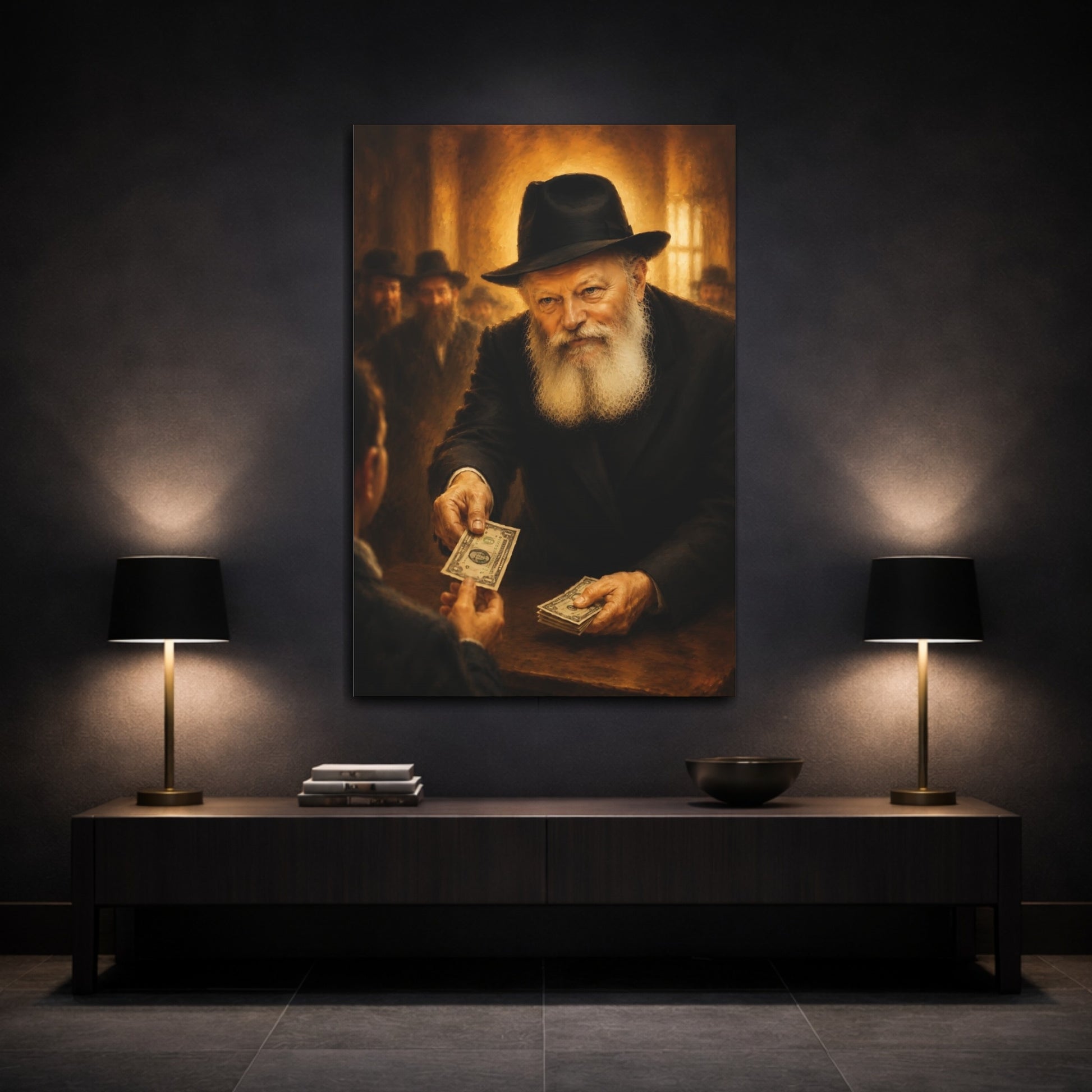 Mockup 3. Religious Bearded Man Golden Brown Portrait shown as canvas print