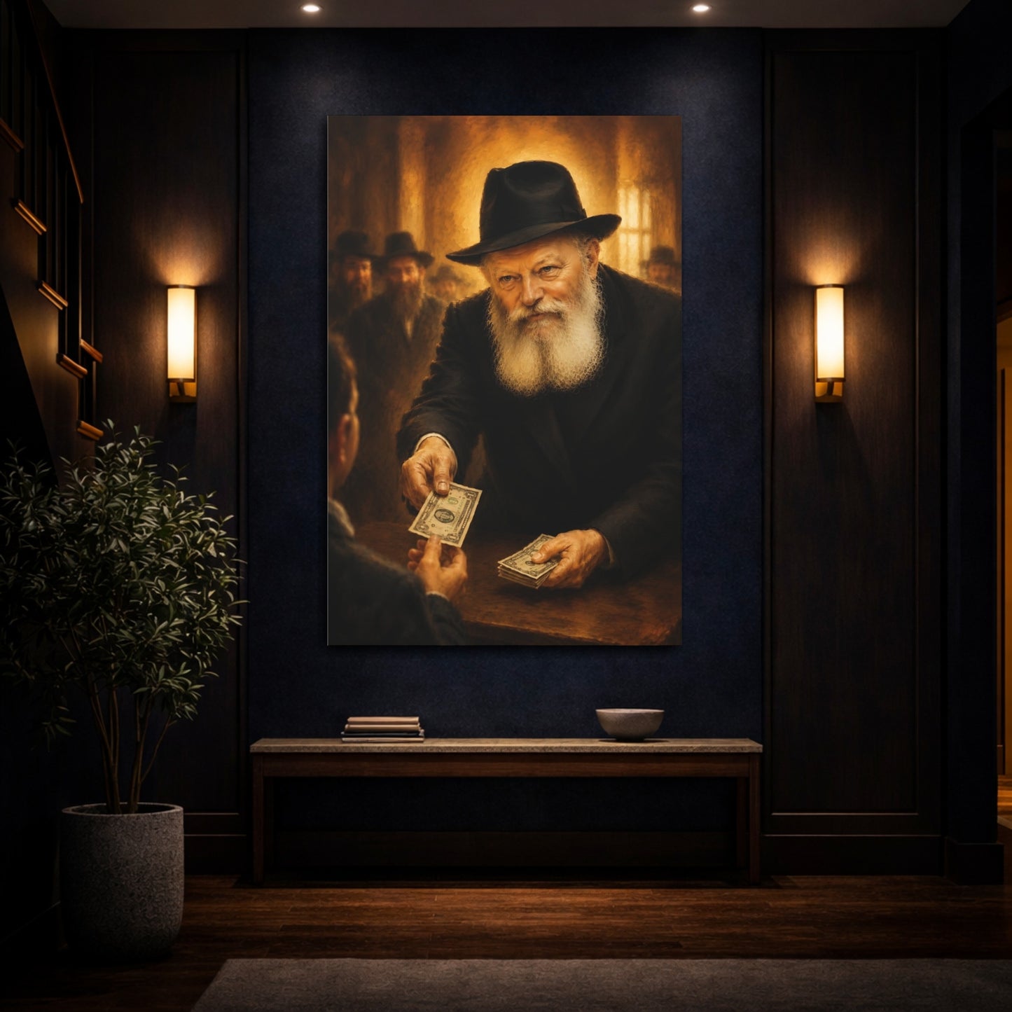 Mockup 4. Religious Bearded Man Golden Brown Portrait shown as canvas print