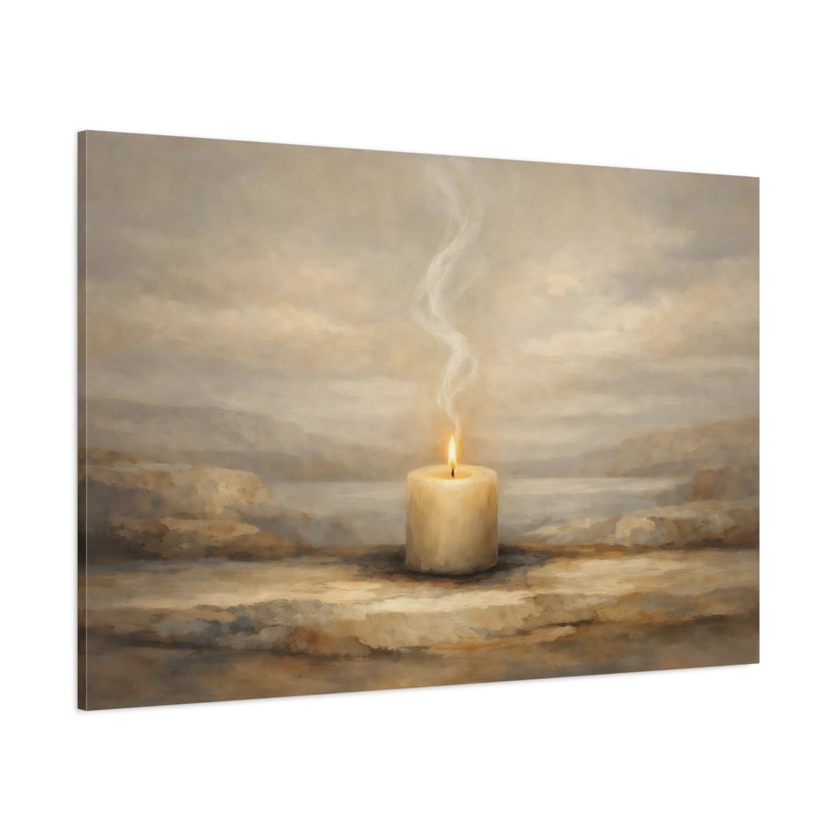 Main Mockup. Religious Candle Beige Candle shown as stretched canvas wall art