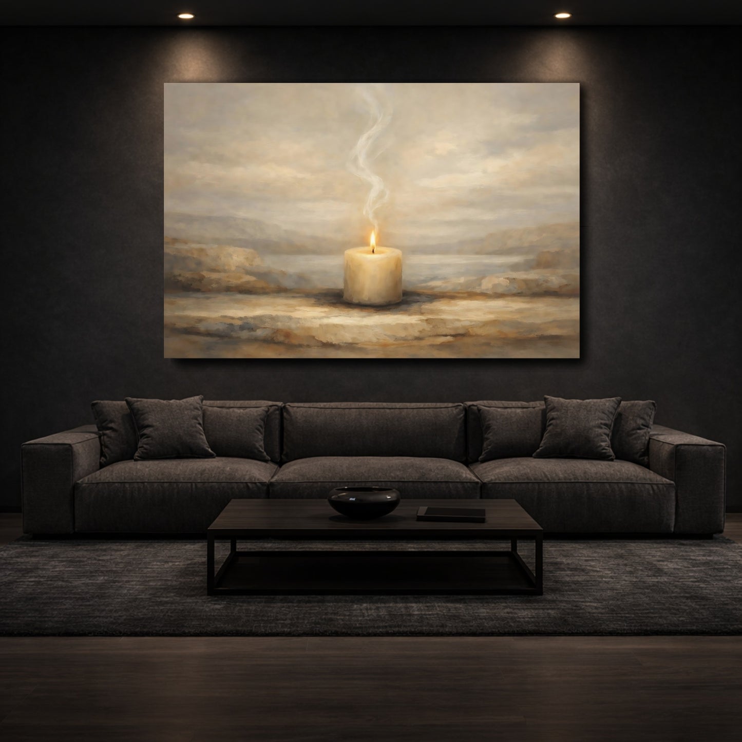 Mockup 2. Religious Candle Beige Candle shown as stretched canvas wall art