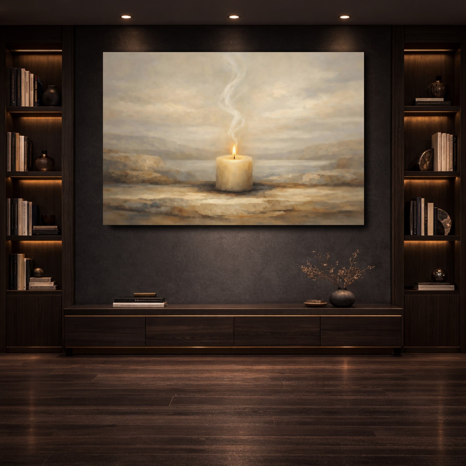 Mockup 3. Religious Candle Beige Candle shown as stretched canvas wall art