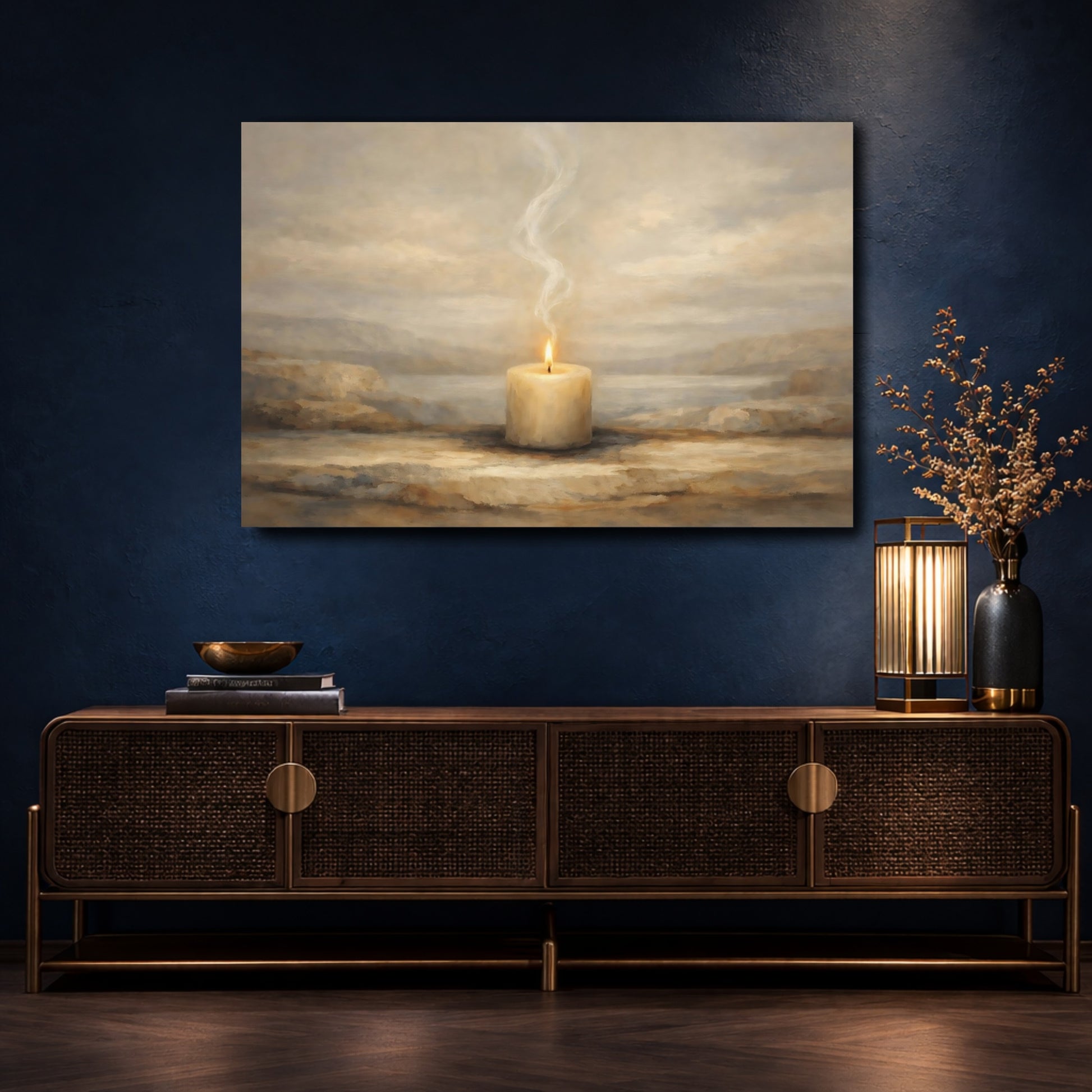 Mockup 4. Religious Candle Beige Candle shown as stretched canvas wall art