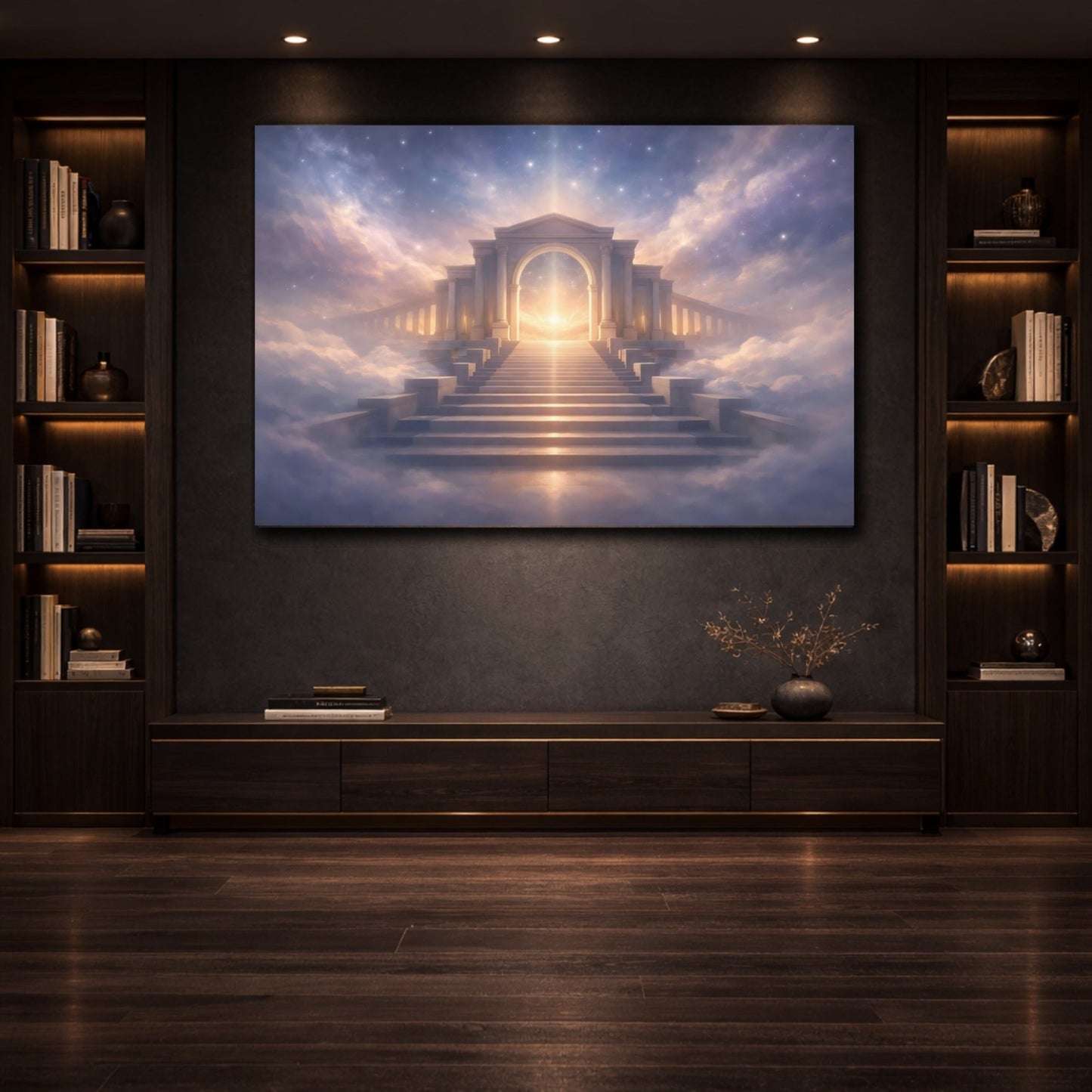 Religious Celestial Stairway Purple And Gold - Canvas Wall Art Print - YesArtYes