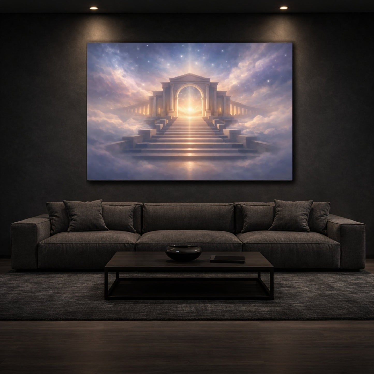 Religious Celestial Stairway Purple And Gold - Canvas Wall Art Print - YesArtYes