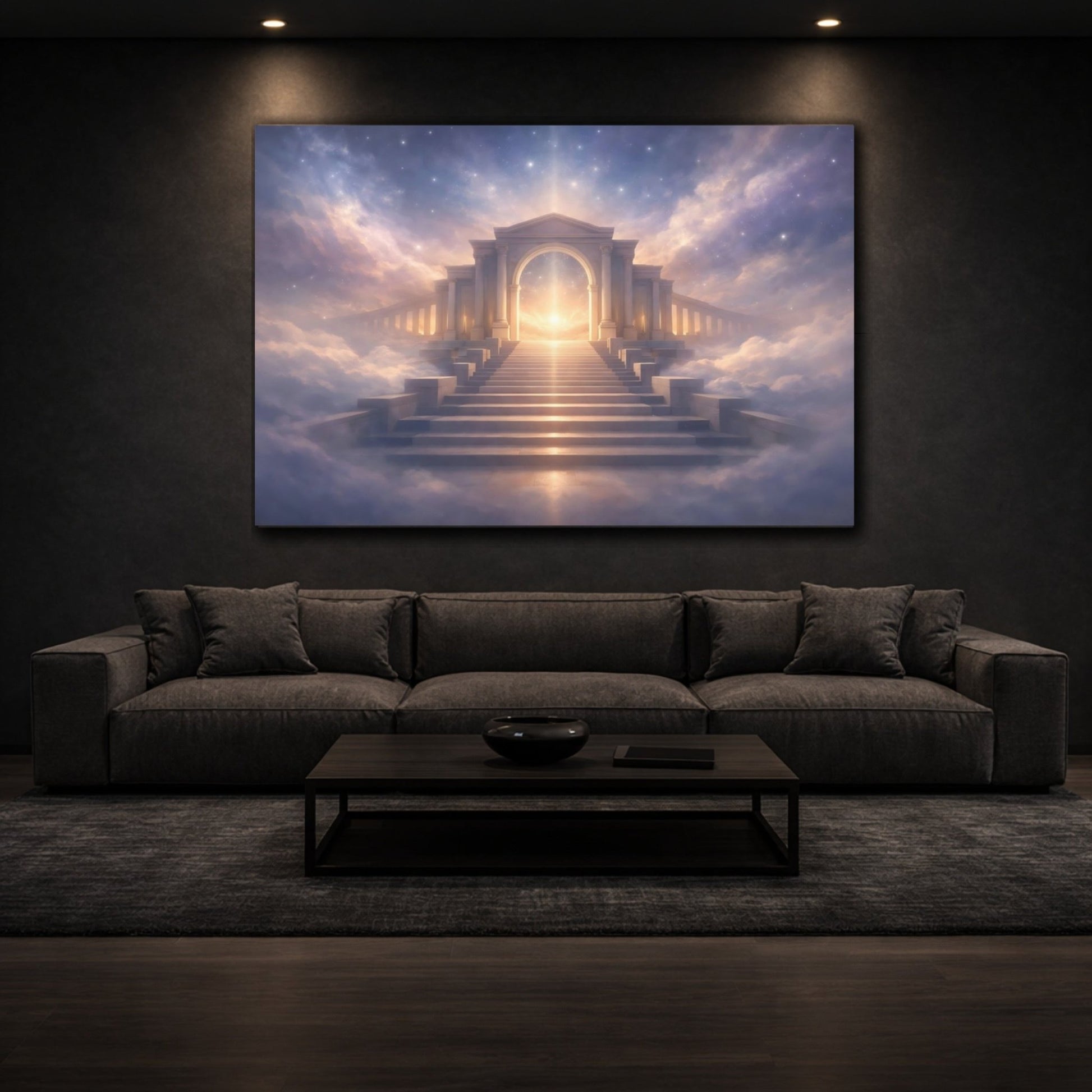 Religious Celestial Stairway Purple And Gold - Canvas Wall Art Print - YesArtYes