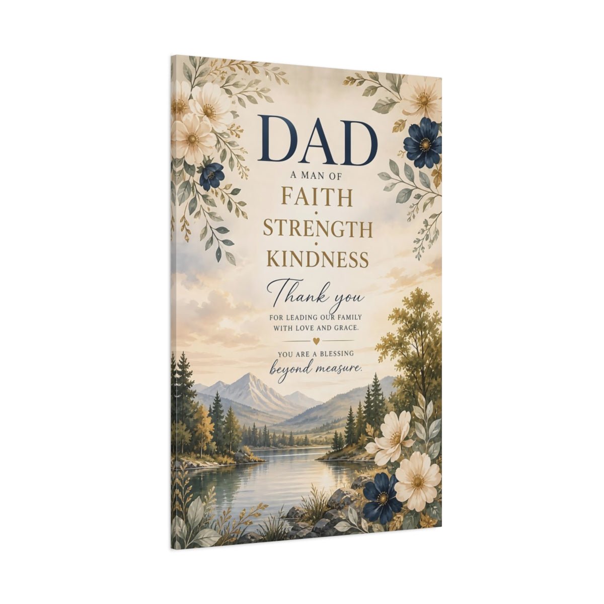 Religious Dad Tribute Faith Blue Gold Canvas Wall Art Print – Watercolor Living Room, Above Sofa - YesArtYes