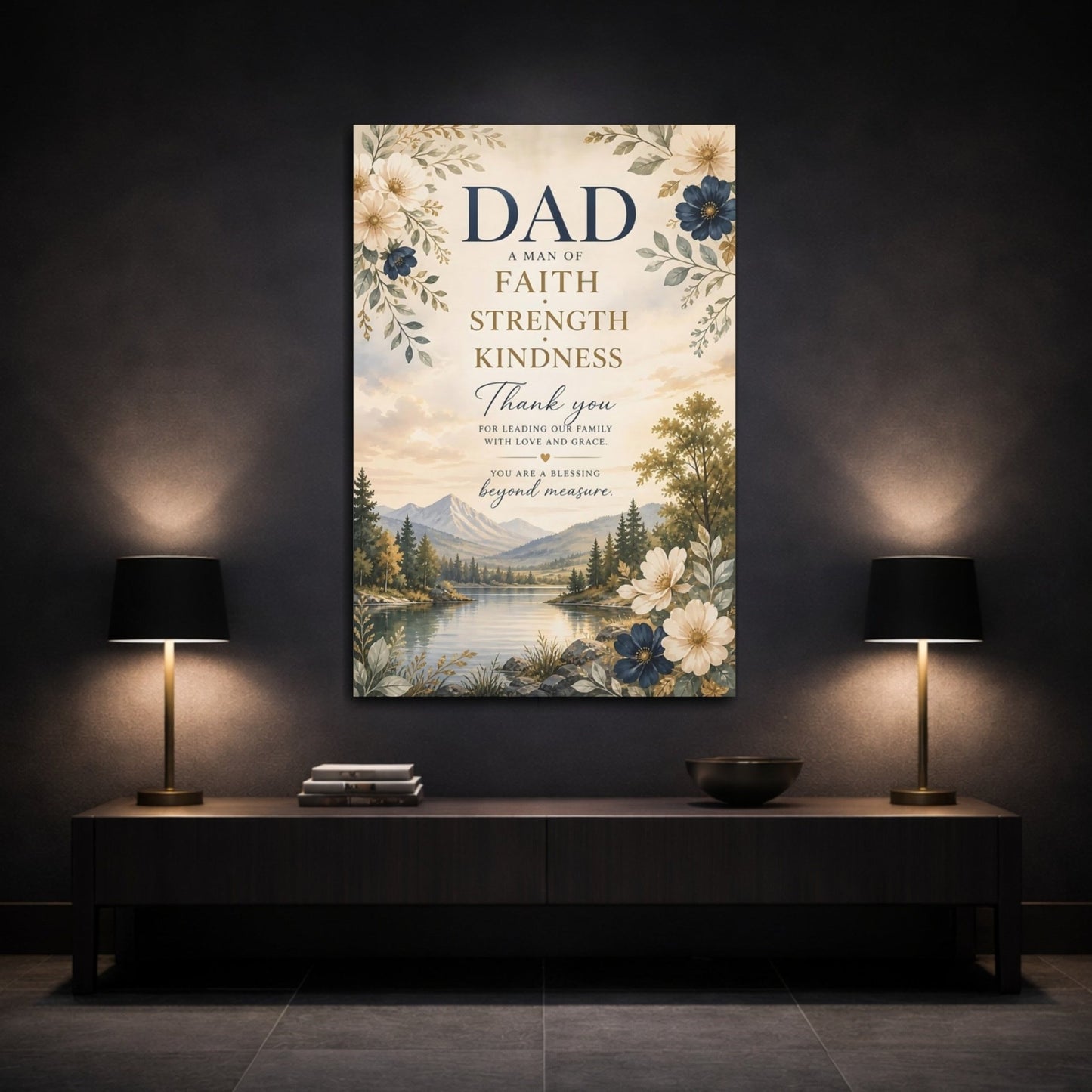Religious Dad Tribute Faith Blue Gold Canvas Wall Art Print – Watercolor Living Room, Above Sofa - YesArtYes