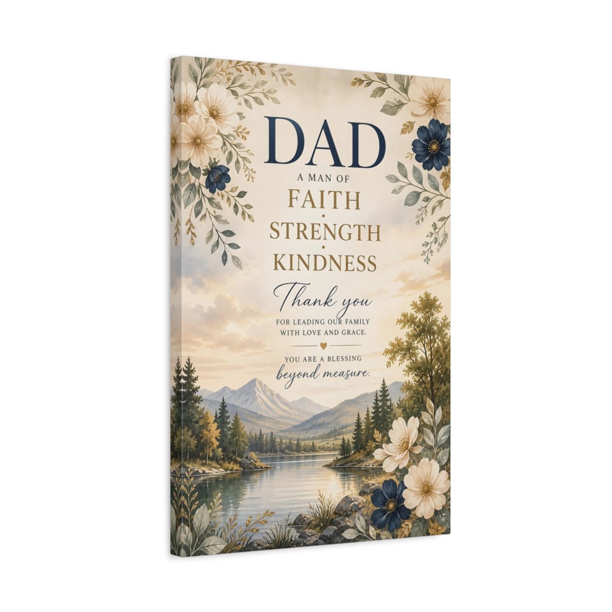 Religious Dad Tribute Faith Blue Gold Canvas Wall Art Print – Watercolor Living Room, Above Sofa - YesArtYes