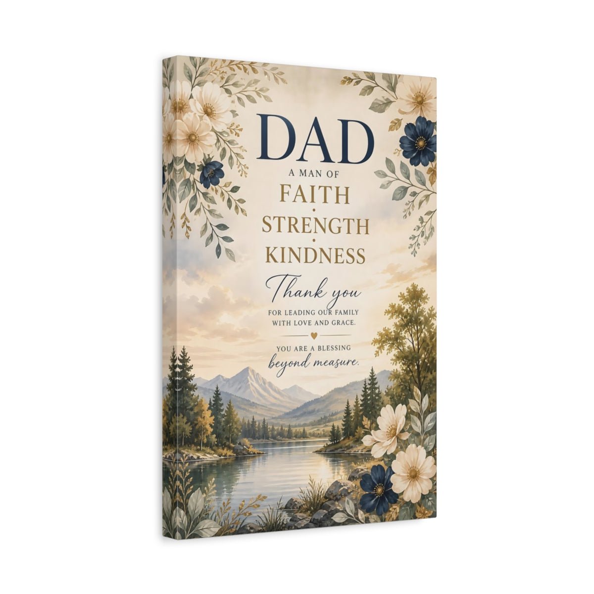 Religious Dad Tribute Faith Blue Gold Canvas Wall Art Print – Watercolor Living Room, Above Sofa - YesArtYes