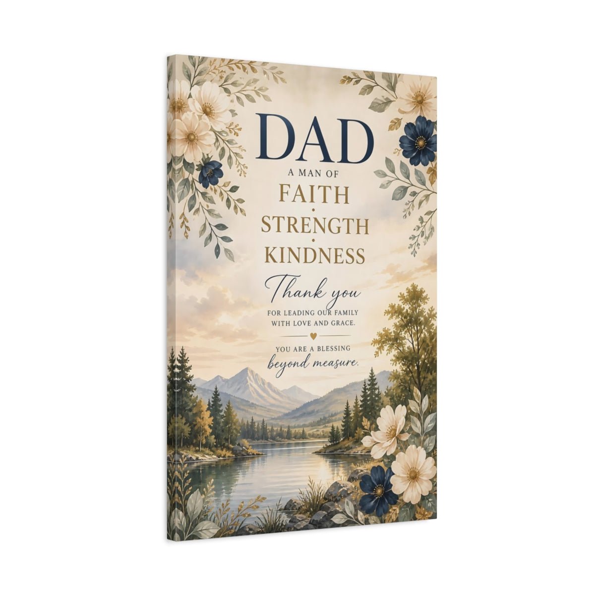 Religious Dad Tribute Faith Blue Gold Canvas Wall Art Print – Watercolor Living Room, Above Sofa - YesArtYes