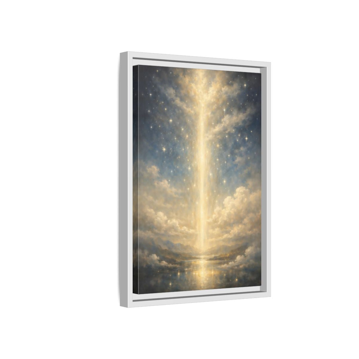 Side Mockup 4. Religious Divine Light Golden Ethereal Landscape shown as stretched canvas wall art