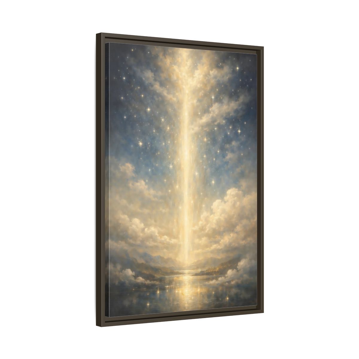 Side Mockup 12. Religious Divine Light Golden Ethereal Landscape shown as stretched canvas wall art