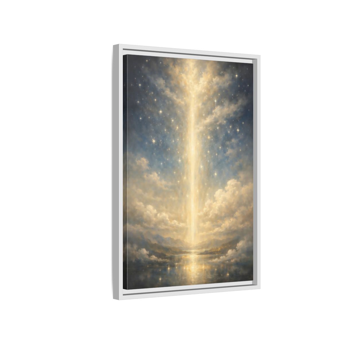 Side Mockup 1. Religious Divine Light Golden Ethereal Landscape shown as stretched canvas wall art