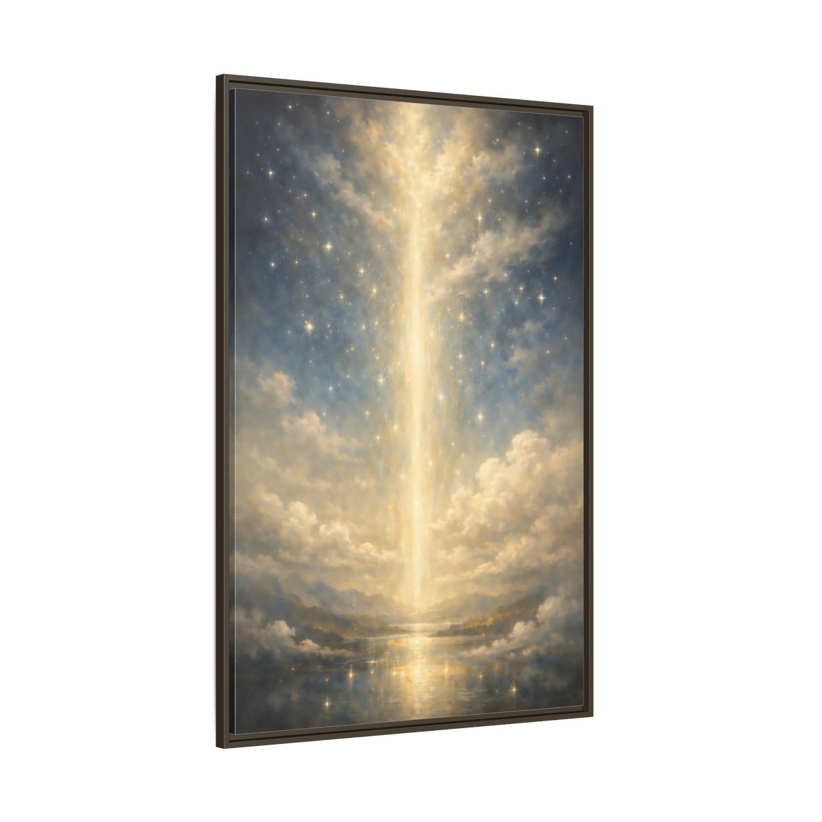 Side Mockup 8. Religious Divine Light Golden Ethereal Landscape shown as stretched canvas wall art
