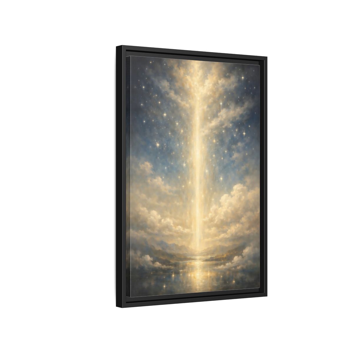 Side Mockup 3. Religious Divine Light Golden Ethereal Landscape shown as stretched canvas wall art