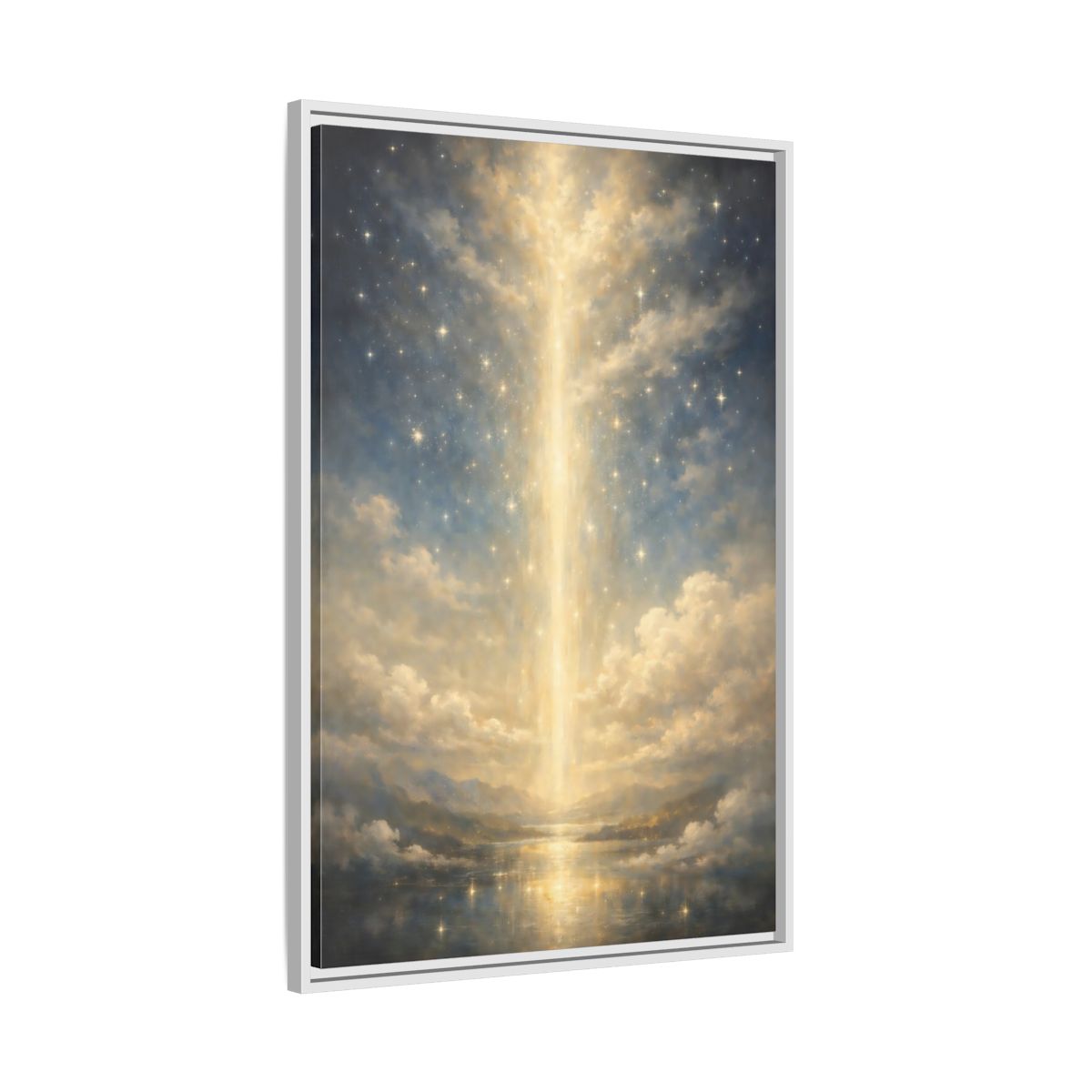 Side Mockup 9. Religious Divine Light Golden Ethereal Landscape shown as stretched canvas wall art