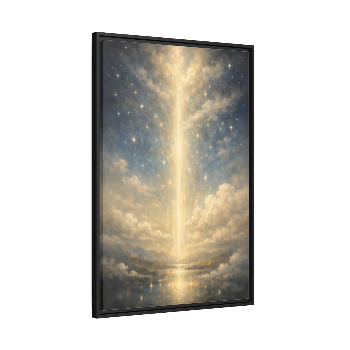 Side Mockup 13. Religious Divine Light Golden Ethereal Landscape shown as stretched canvas wall art