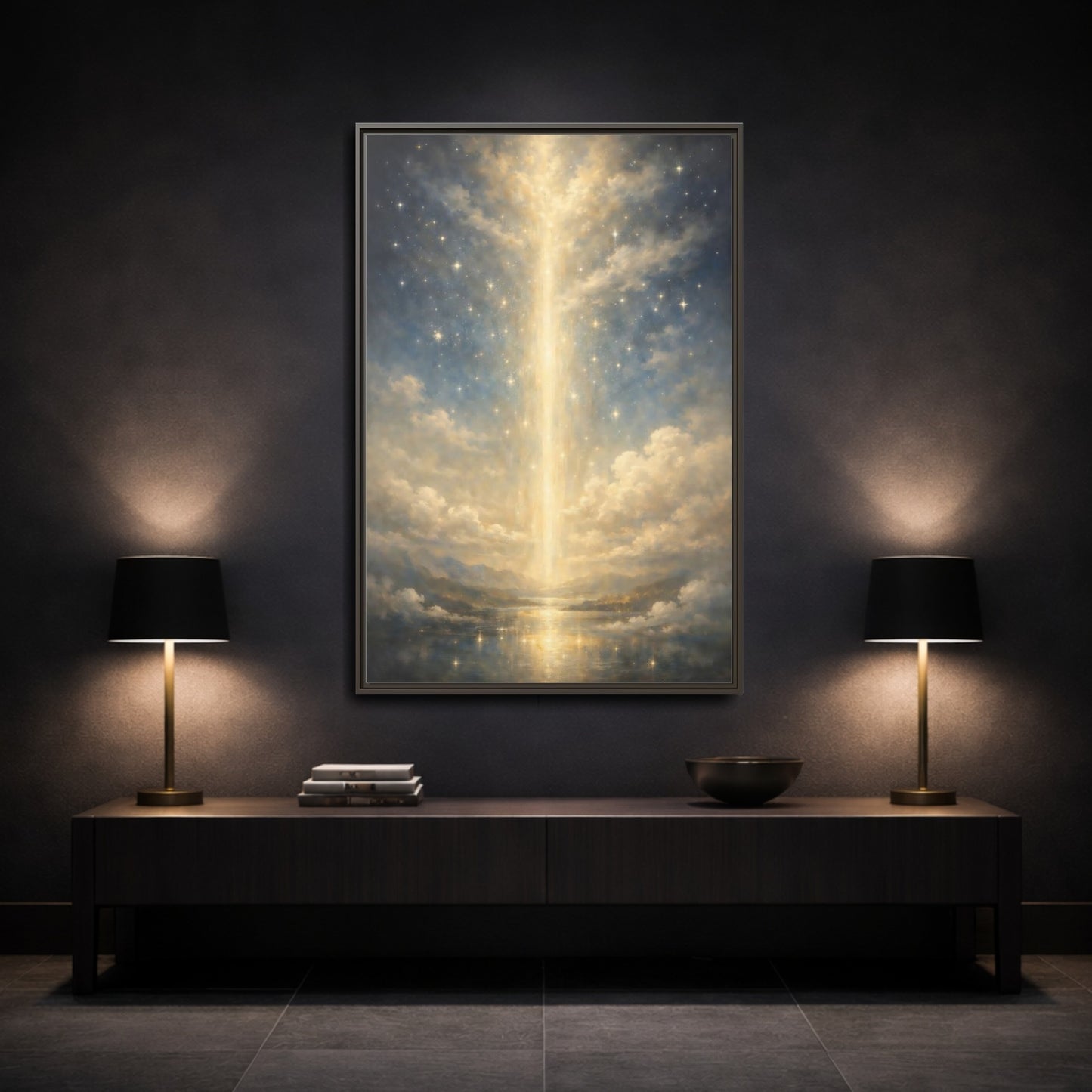 Mockup 2. Religious Divine Light Golden Ethereal Landscape shown as stretched canvas wall art