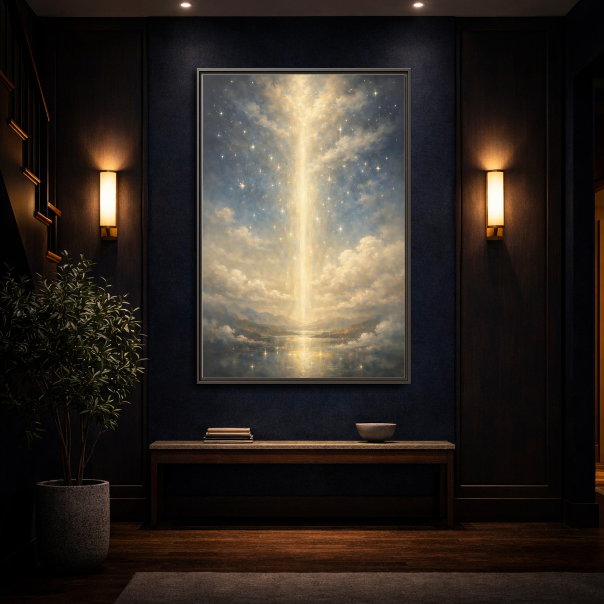 Mockup 3. Religious Divine Light Golden Ethereal Landscape shown as stretched canvas wall art