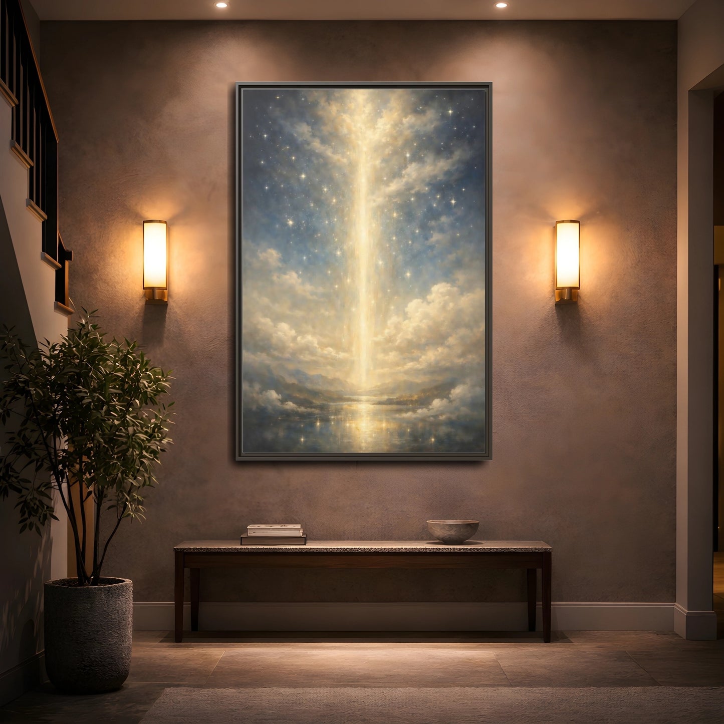 Mockup 4. Religious Divine Light Golden Ethereal Landscape shown as stretched canvas wall art
