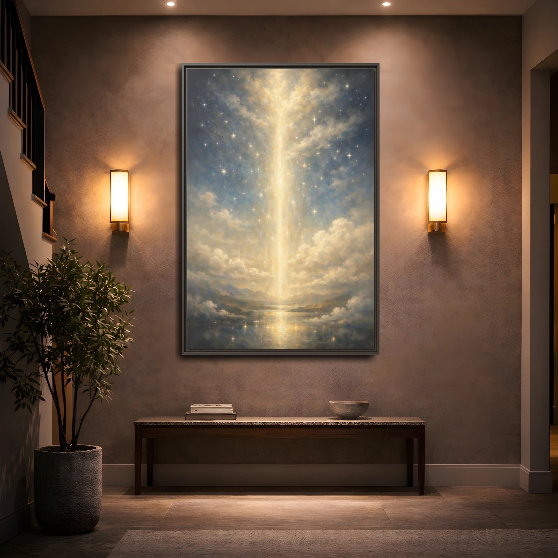 Mockup 4. Religious Divine Light Golden Ethereal Landscape shown as stretched canvas wall art