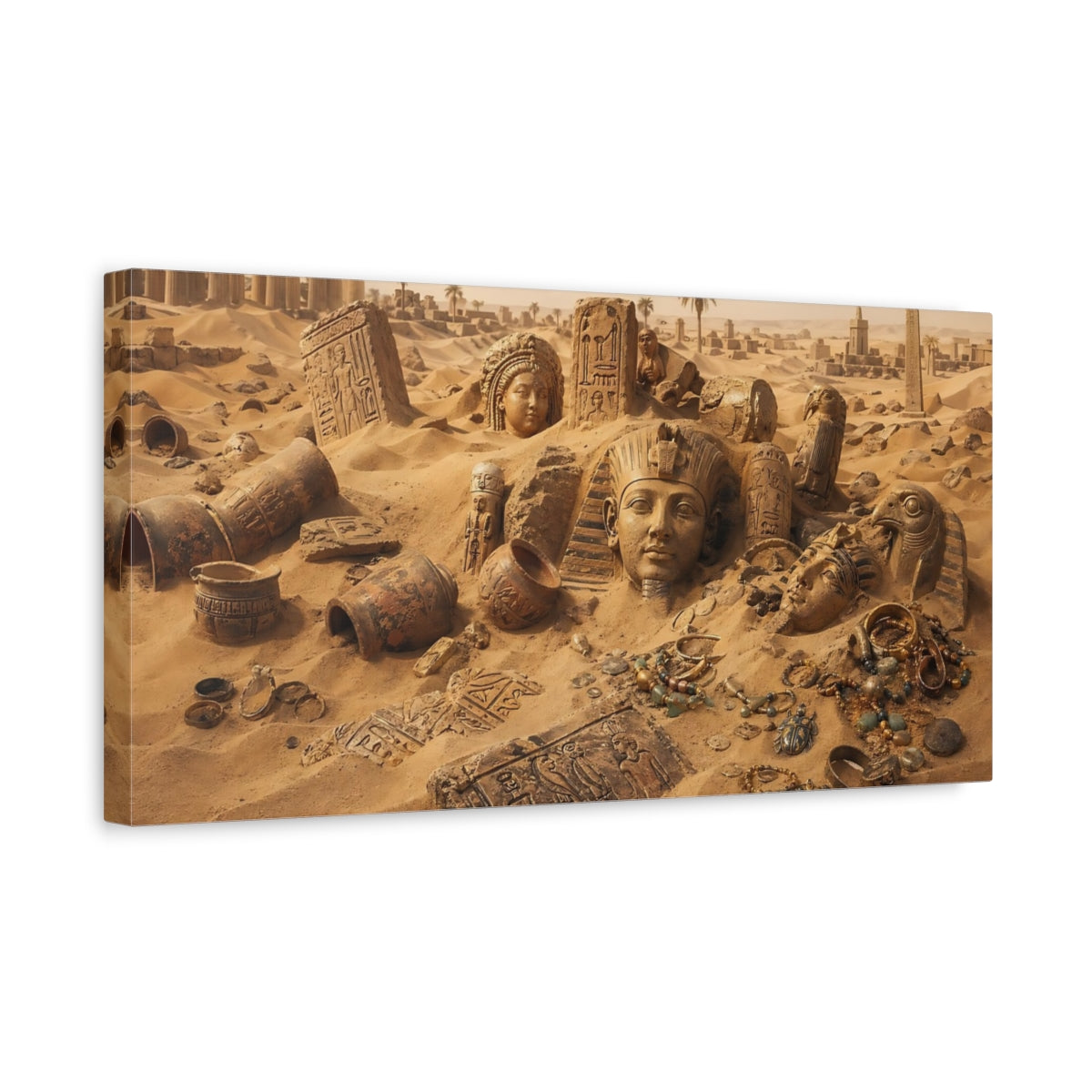 Side Mockup 3. Religious Egyptian Artifacts Ancient Egypt shown as stretched canvas wall art