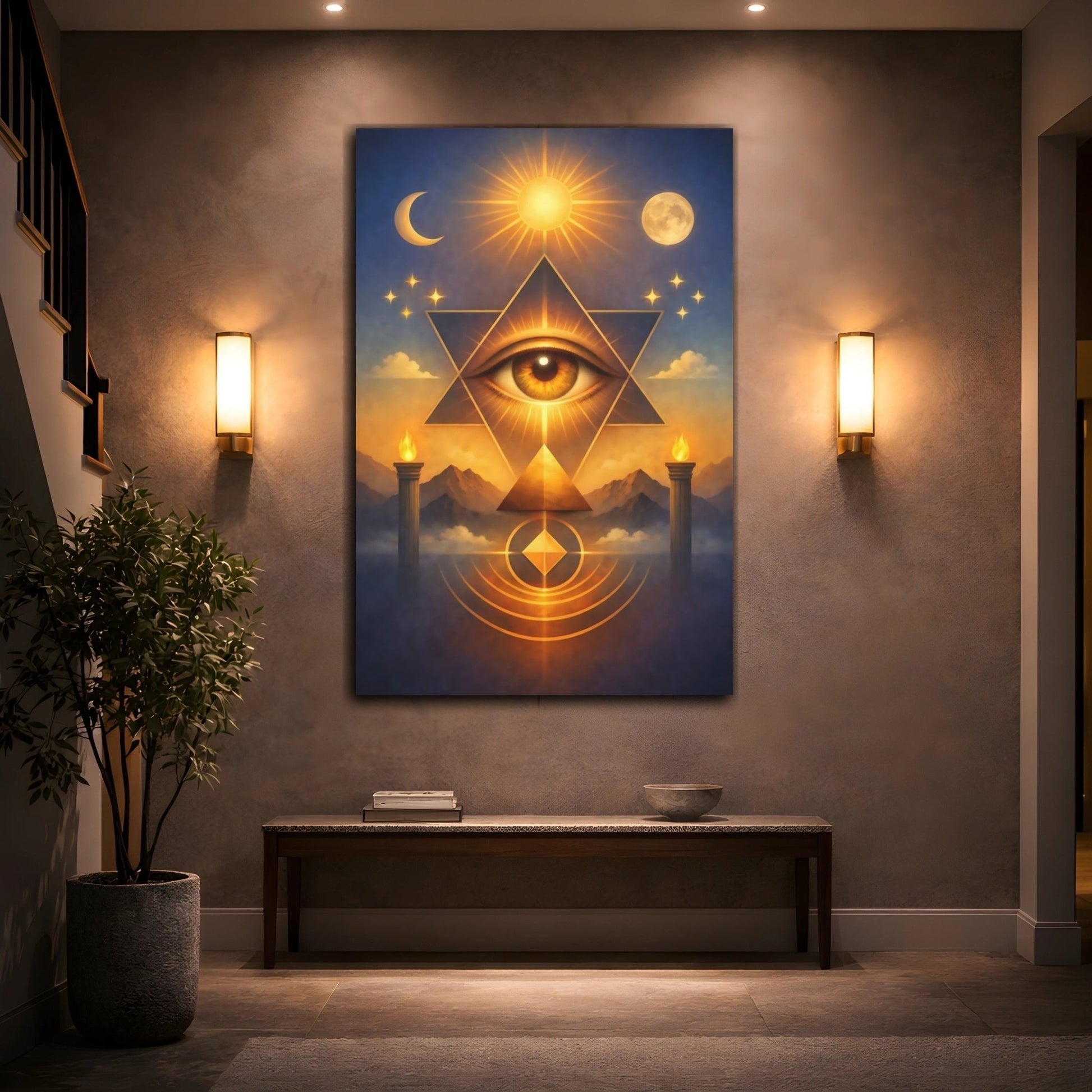 Religious Eye Of Providence Mystical Gold - Canvas Wall Art Print - YesArtYes