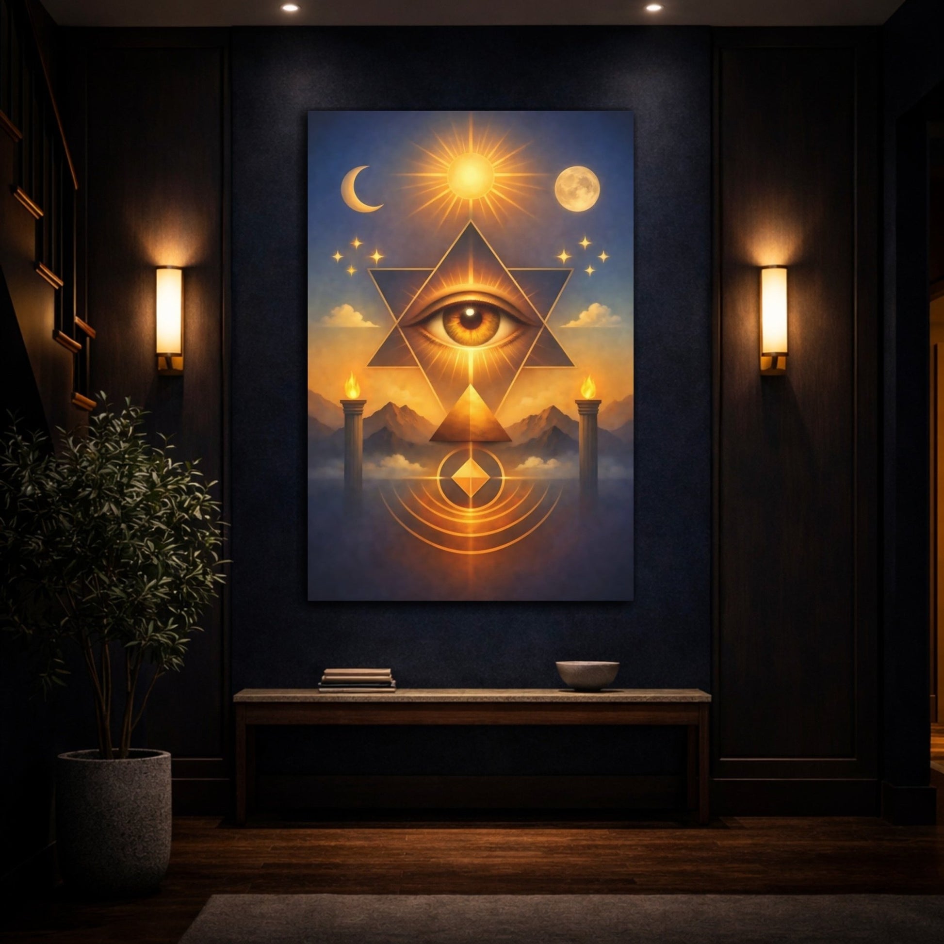 Religious Eye Of Providence Mystical Gold - Canvas Wall Art Print - YesArtYes