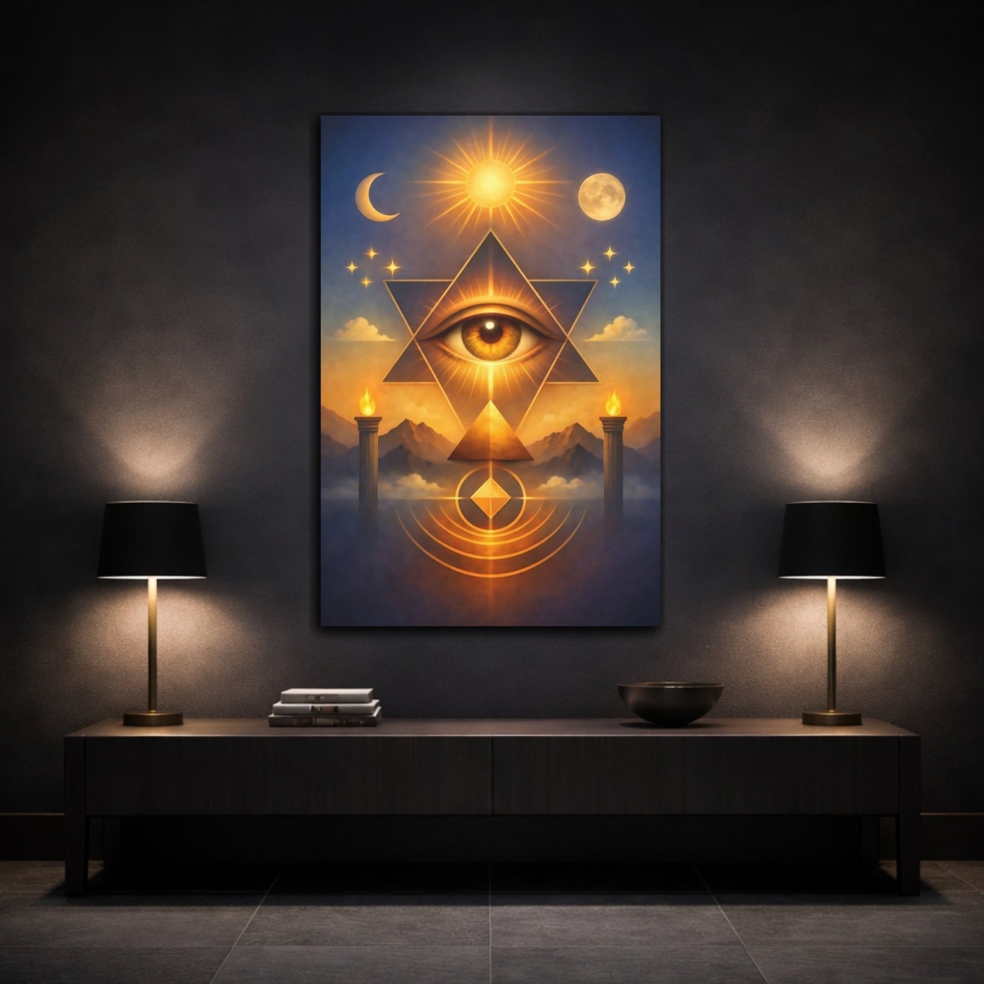 Religious Eye Of Providence Mystical Gold - Canvas Wall Art Print - YesArtYes