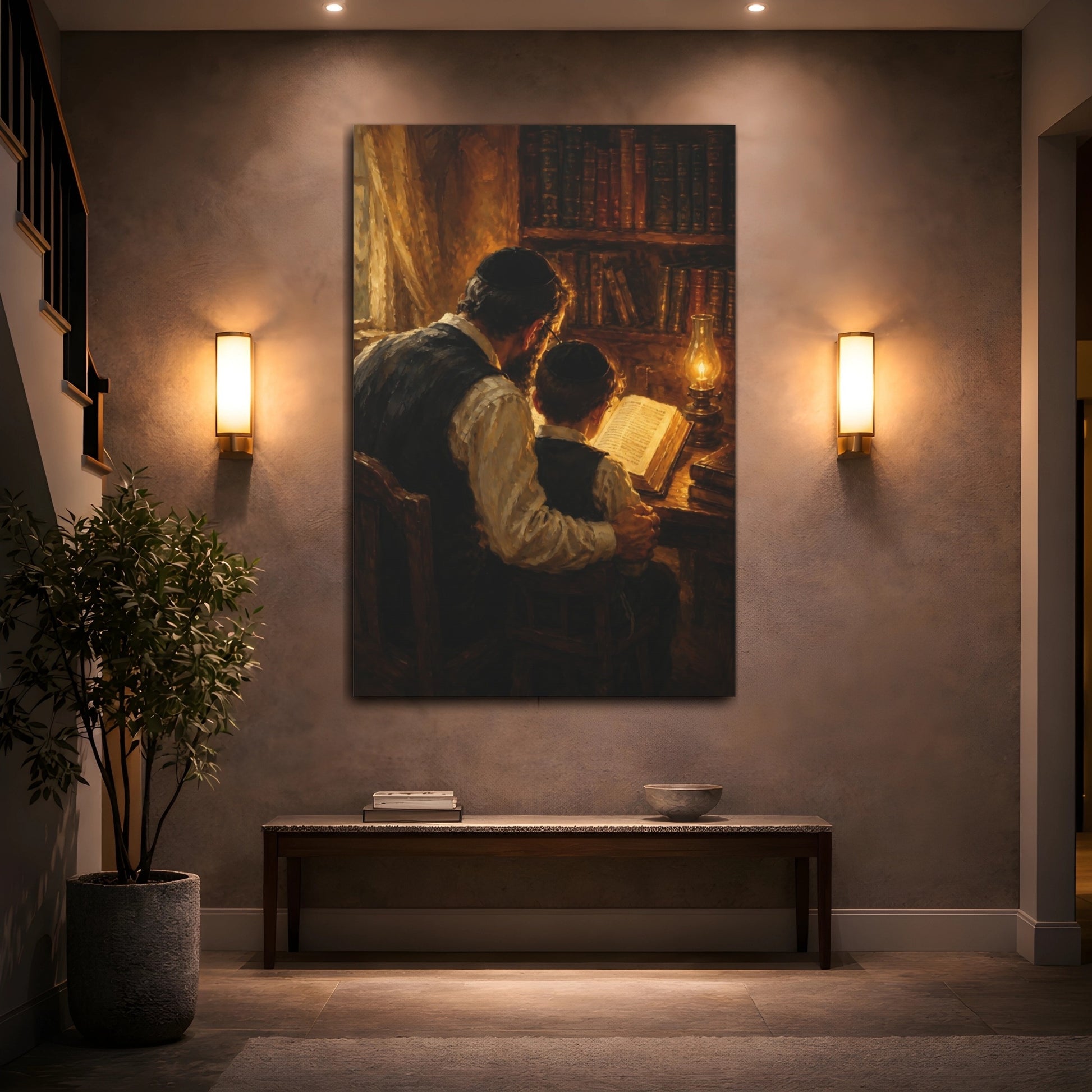 Mockup 2. Religious Father And Son Brown And Gold shown as canvas print
