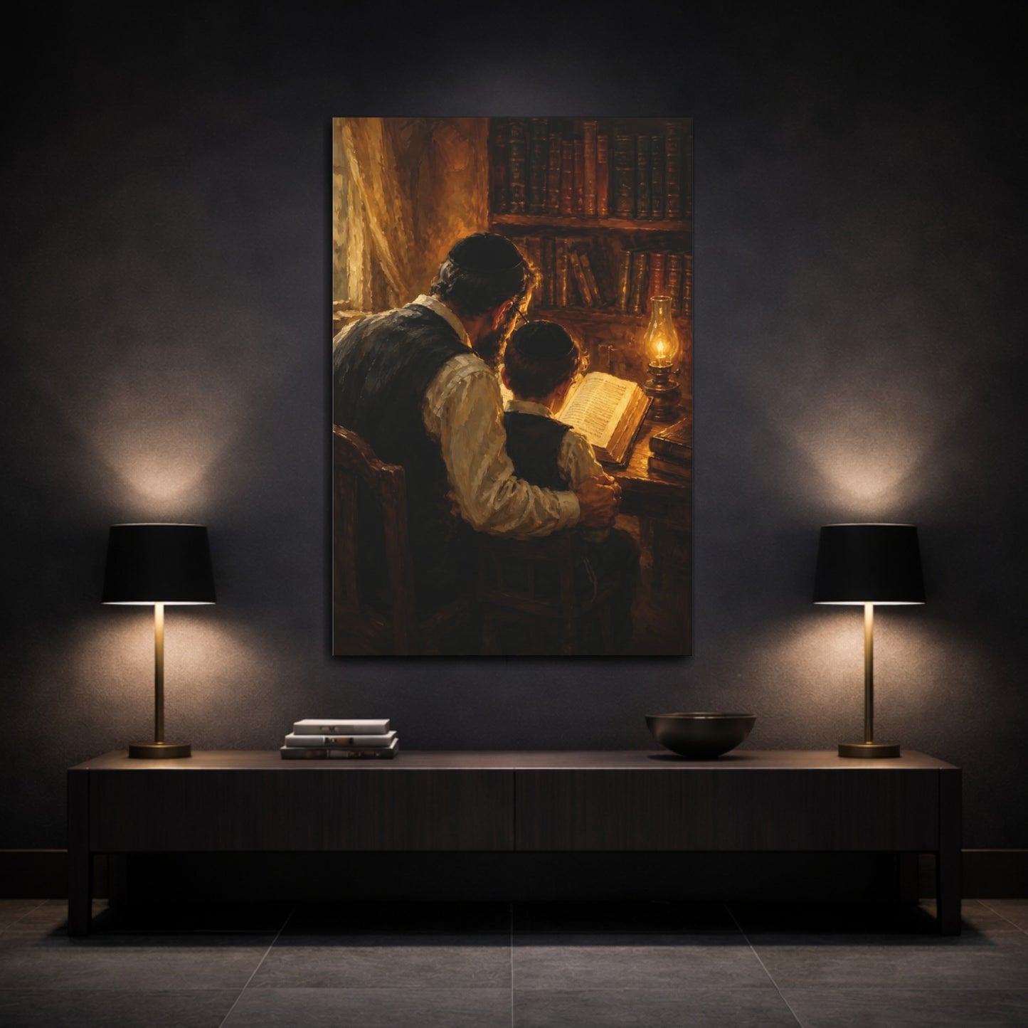 Mockup 3. Religious Father And Son Brown And Gold shown as canvas print