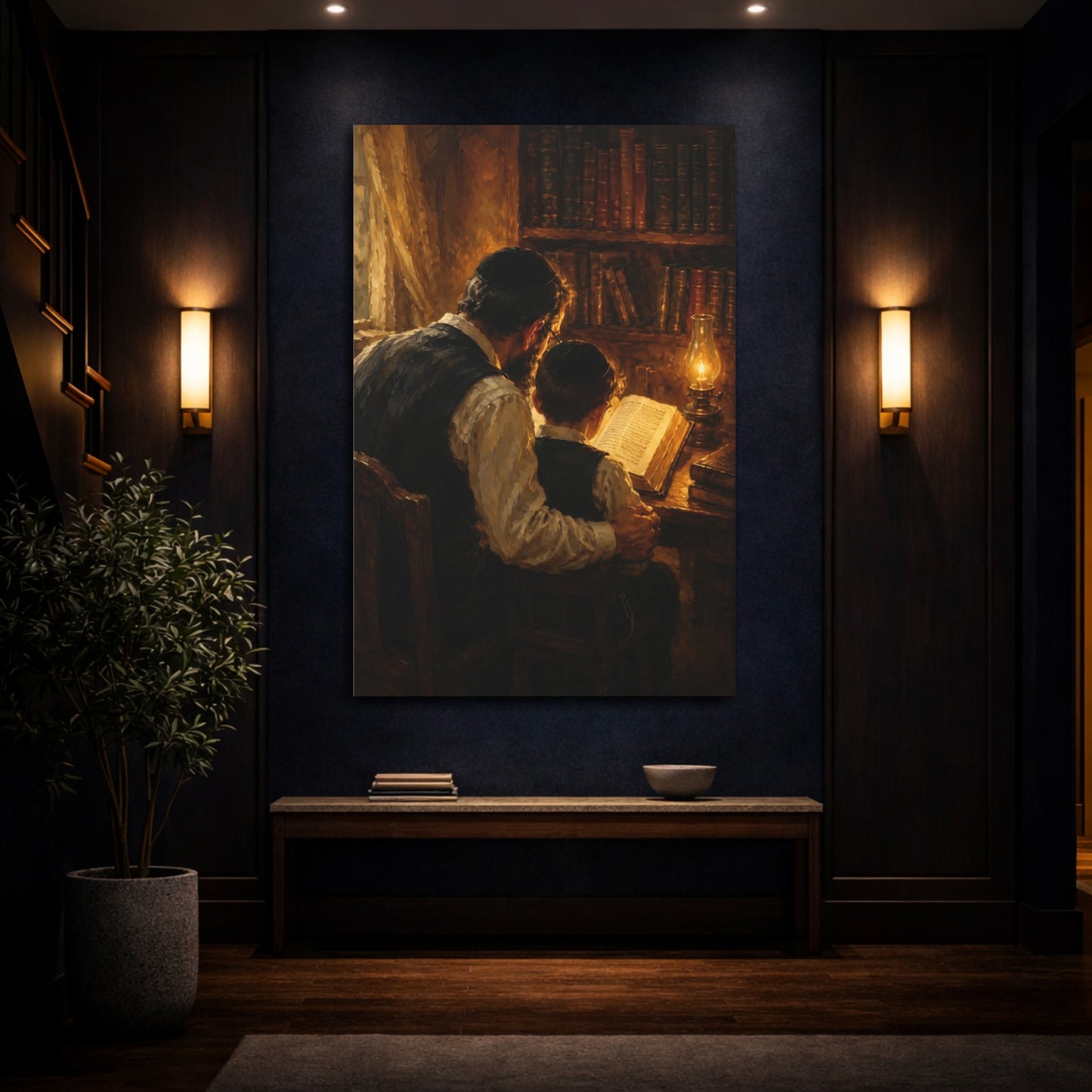 Mockup 4. Religious Father And Son Brown And Gold shown as canvas print