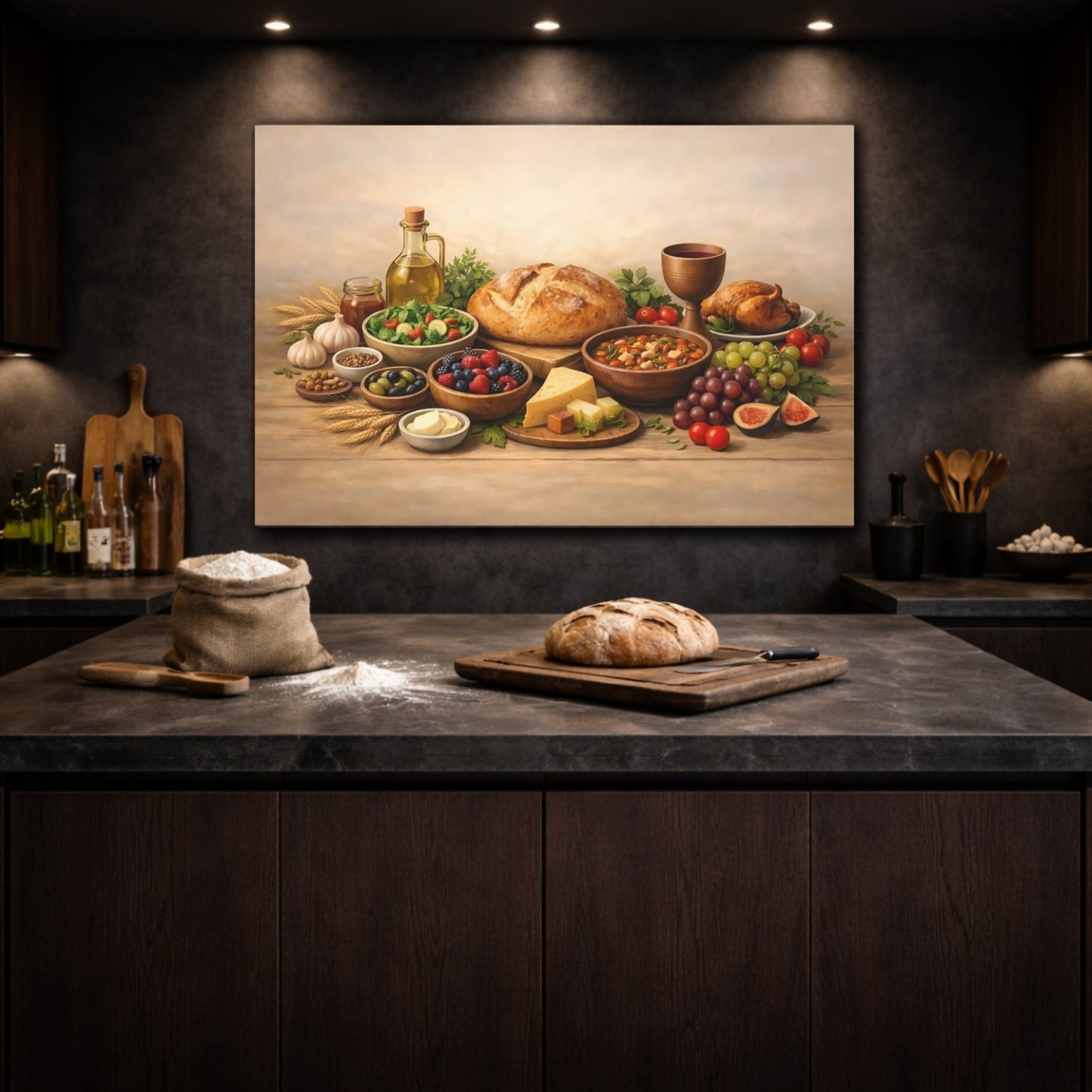 Religious Feast Table Rustic Food Spread - Canvas Wall Art Print - YesArtYes