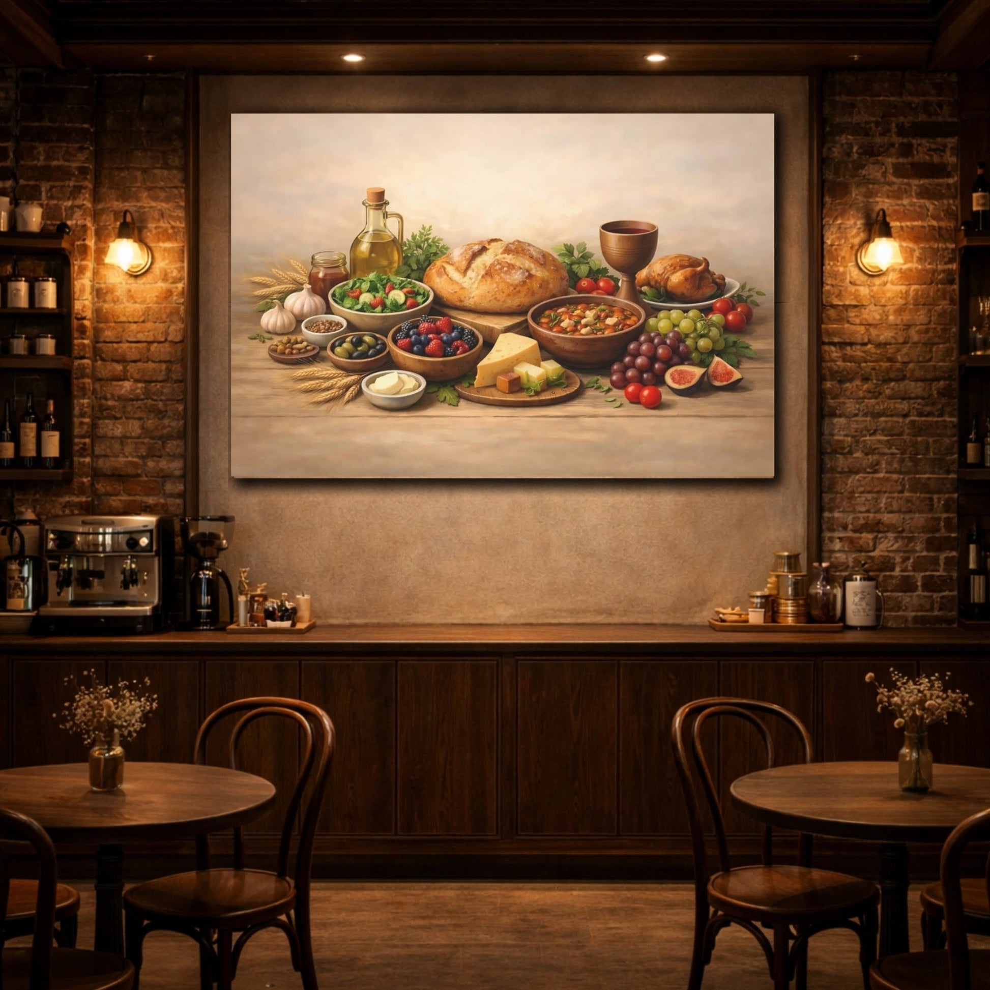 Religious Feast Table Rustic Food Spread - Canvas Wall Art Print - YesArtYes